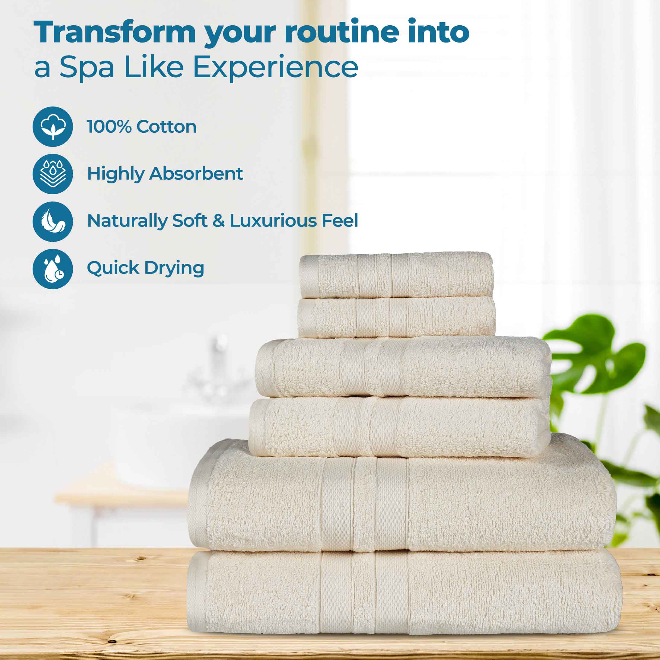 Ultra Soft Cotton Absorbent Bath Towel Set - 6 Piece Solid Color Collection for Spa, Gym & Luxury Home Use