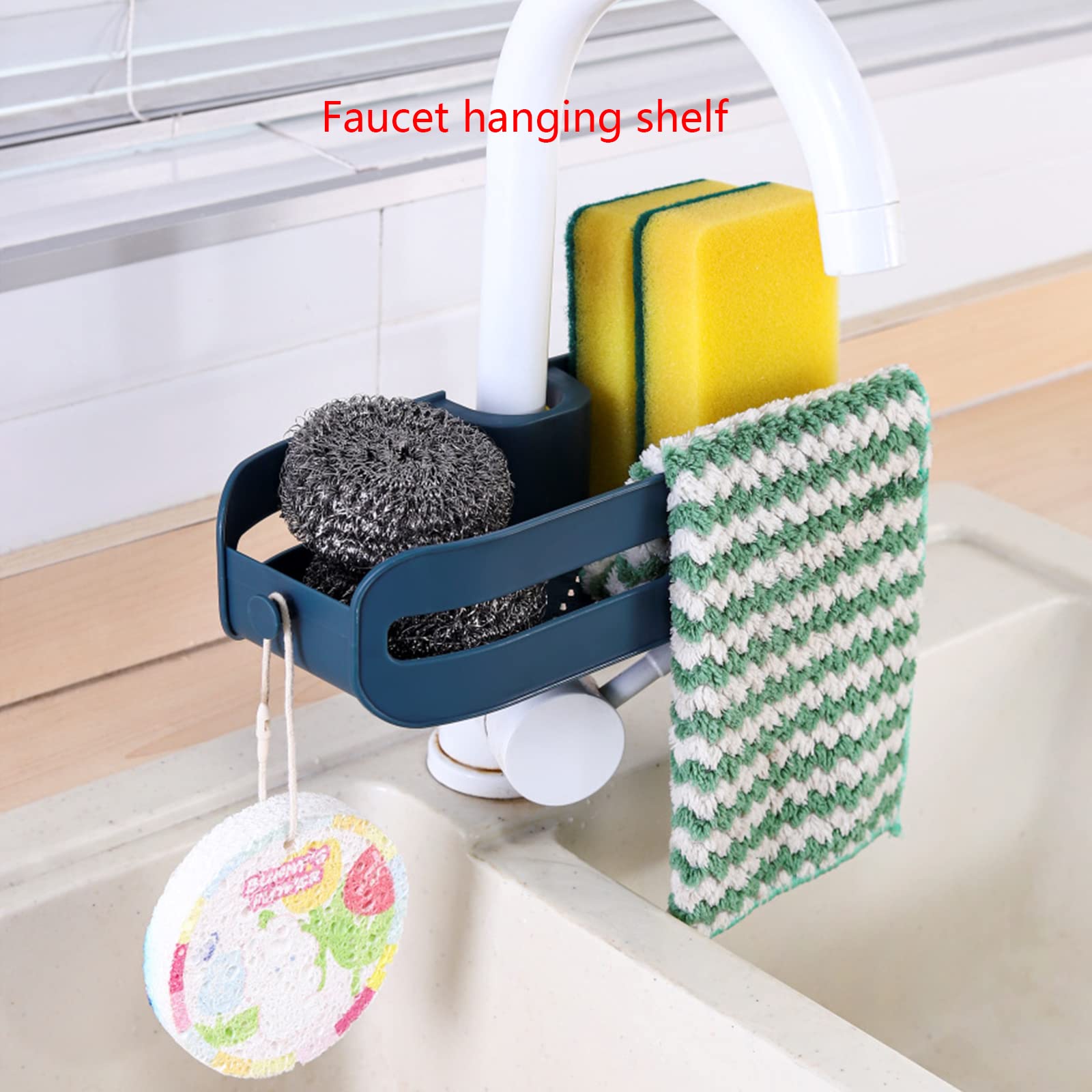 Stainless Steel Sponge Holder for Kitchen Sink - Faucet Mount Dish Soap & Towel Rack - Drain Shelf Organizer for Bathroom & Kitchen Accessories - Perfect for Small Space Organization Near Sink