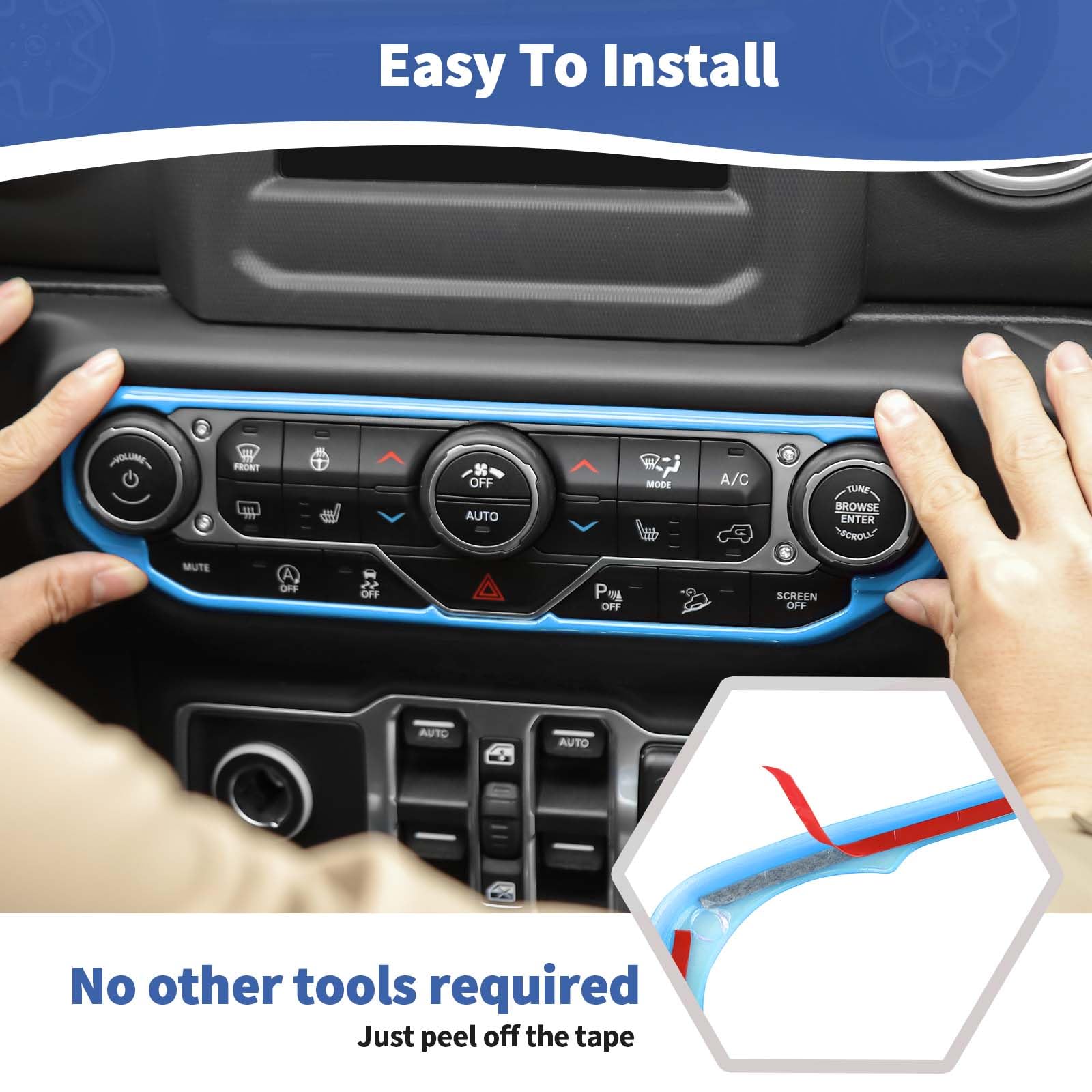 RT-TCZ Baby Blue AC Switch Cover Trim Frame for Jeep Wrangler JL/JLU/Gladiator JT (2018-2023) - Interior Dashboard Accessories | Perfect for Customizing & Protecting Your Jeep's Center Console