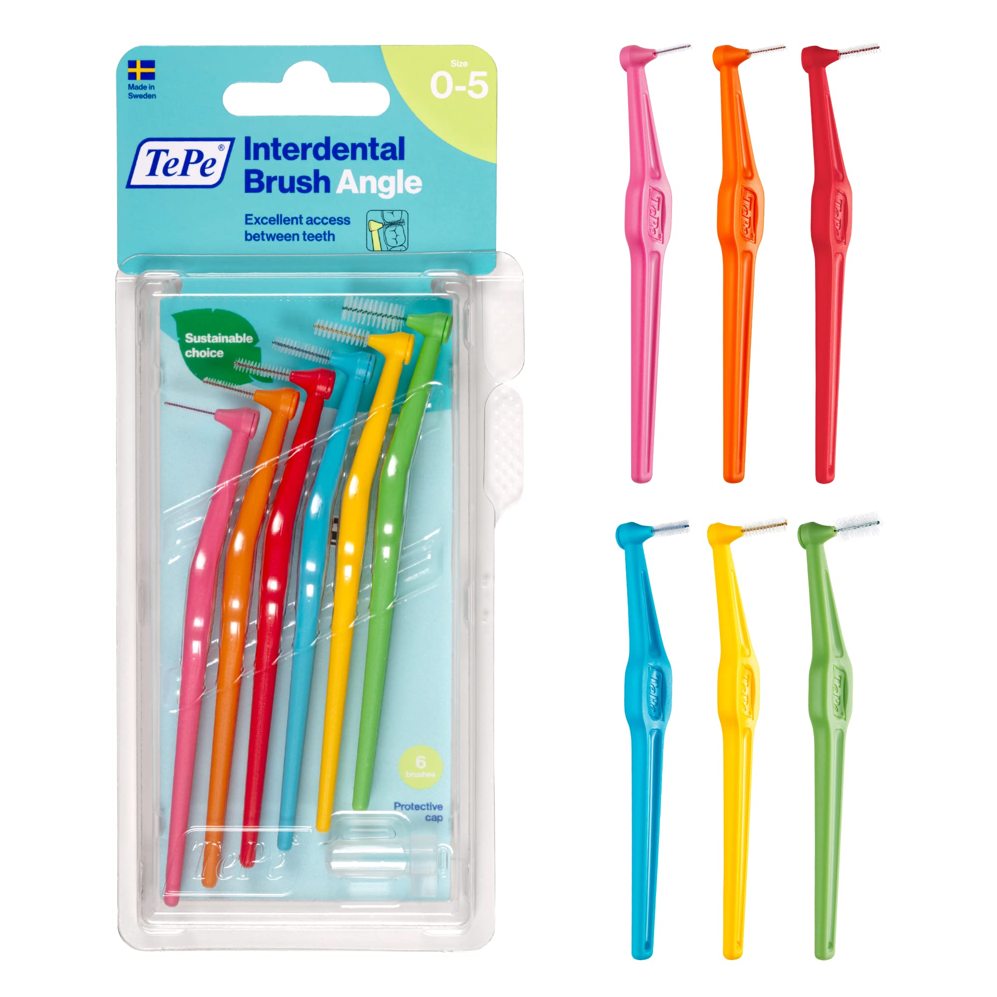 TePe Angled Interdental Brushes - Pack of 6 | Professional Dental Cleaning Tools for Plaque Removal | Perfect for Braces, Bridges & Tight Gaps | At-Home & Travel Oral Care Solution