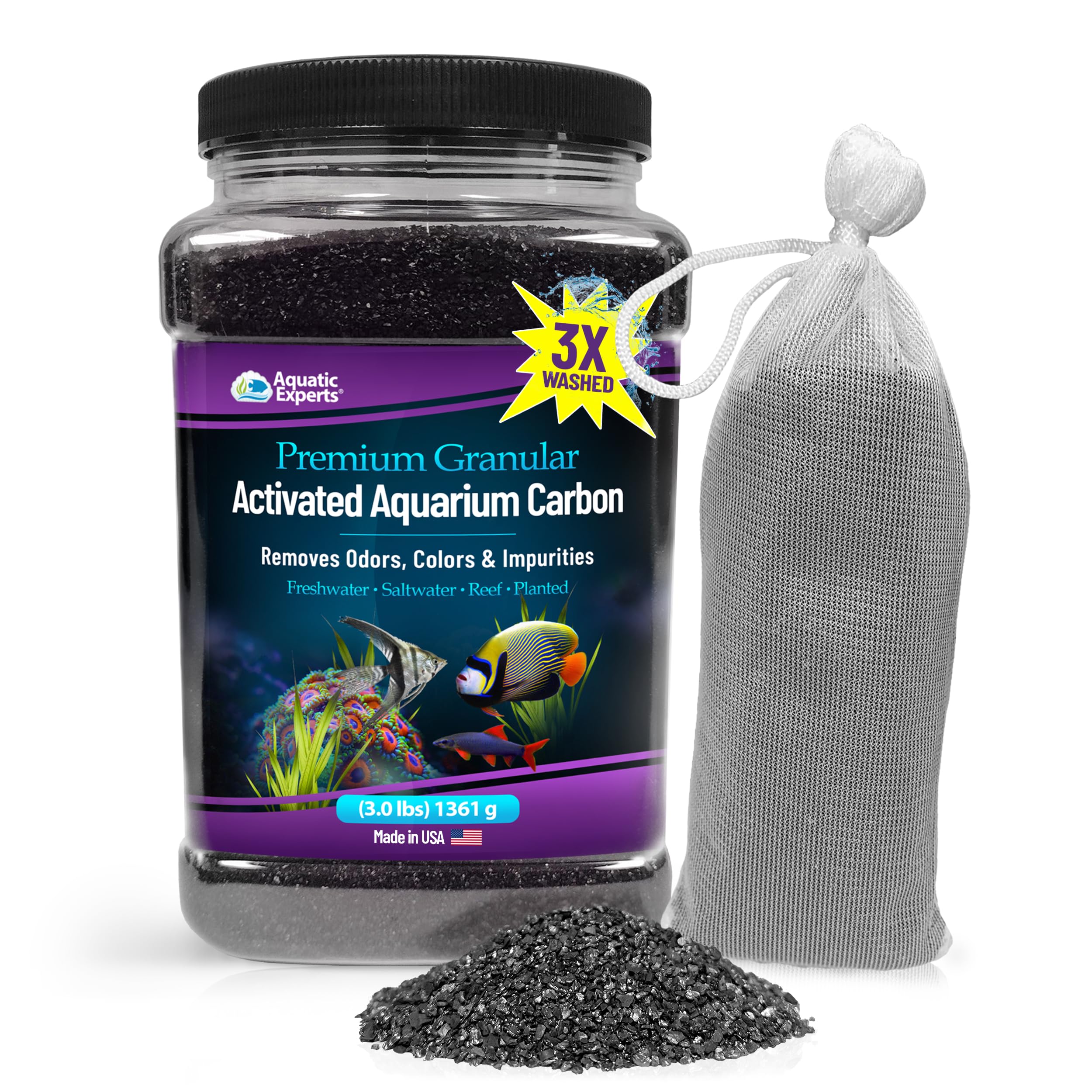 Premium Activated Carbon for Aquarium Filters - 3 lbs Bulk for Fish Tanks & Water Purification