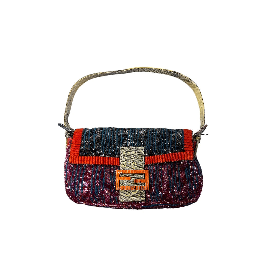 Fendi Multi-Color Lizard Skin Strap Baguette Bag - Luxury Designer Crossbody Purse for Women | Perfect for Parties, Date Nights & Special Occasions