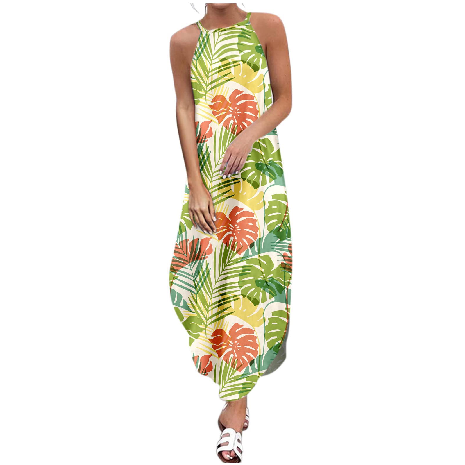 Women's Summer Dresses 2022 - Casual Sleeveless Maxi Dress with Floral Print, Beach Cover Up, Vacation & Party Outfit | Perfect for Beach Trips, Summer Vacations & Outdoor Events