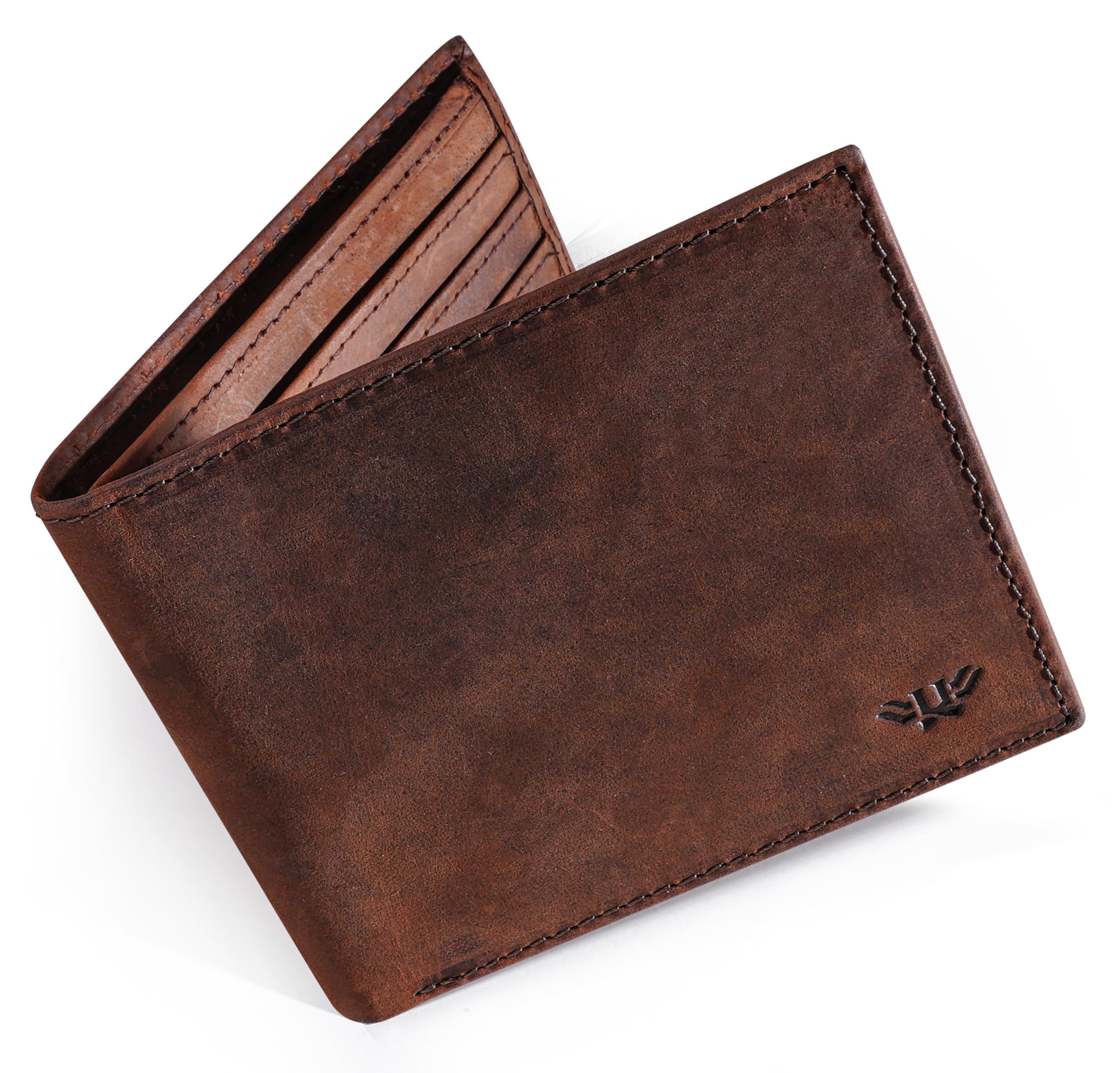 LUXEORIA Genuine Leather Wallet for Men - Handcrafted Slim Bifold RFID Blocking Travel Wallet | Anti-Theft Minimalist Design | Perfect for Everyday Use, Business Travel & Gifts (Brown)