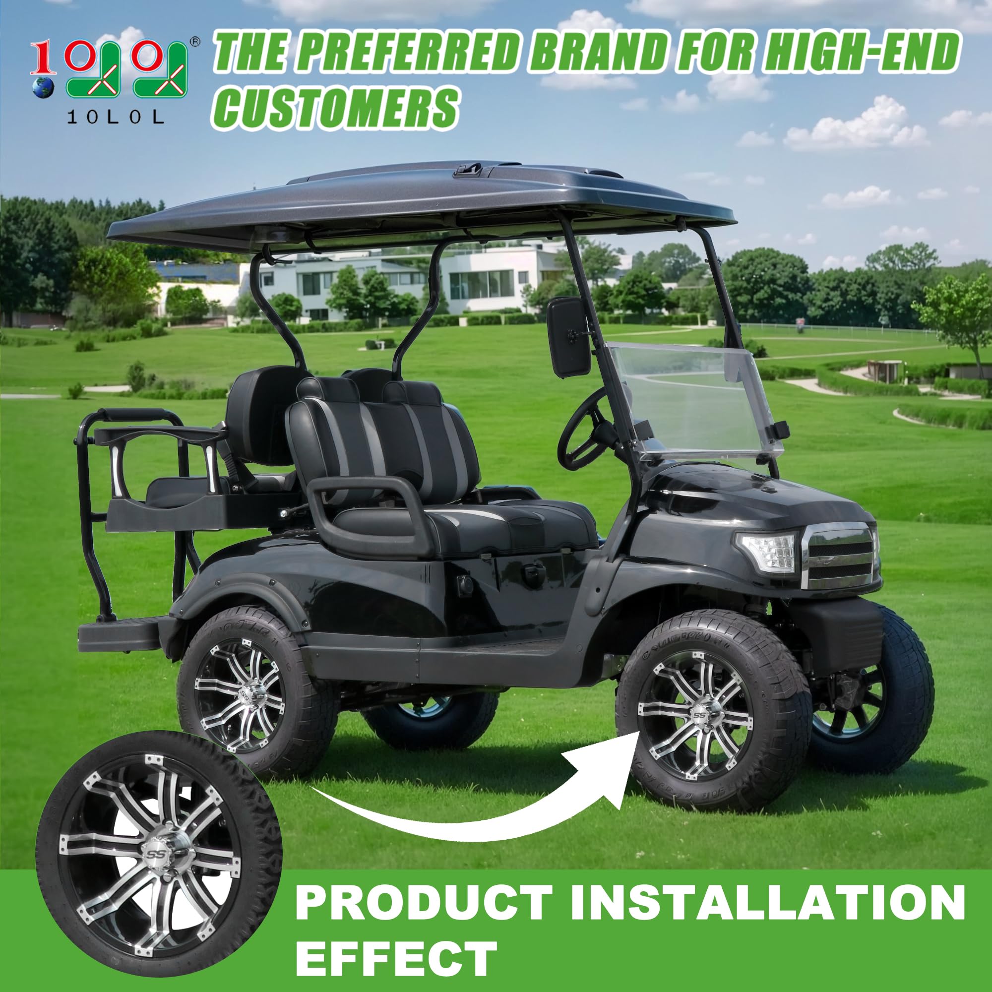 10L0L Golf Cart Wheel Center Caps - SS Chrome Push-In Style Hubcaps, Universal Fit for Yamaha, EZGO, Club Car & More - 4 Pack - Dust Cover for Enhanced Protection (Perfect for Golf Course, Resort & Neighborhood Use)