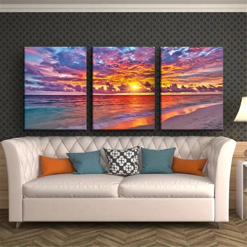 3-Piece Beach Sunset Seascape Metal Wall Art - Ready to Hang Coastal Decor for Living Room, Bedroom & Office