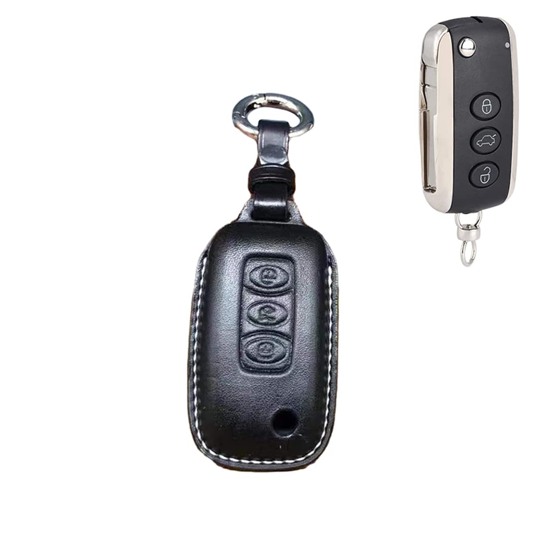 Genuine Leather Smart Remote Key Fob Case Cover for Bentley Continental GT GTC Mulsanne - Handcrafted Keychain Holder (Black) | Premium Protection for Luxury Car Keys | Perfect Gift for Bentley Owners