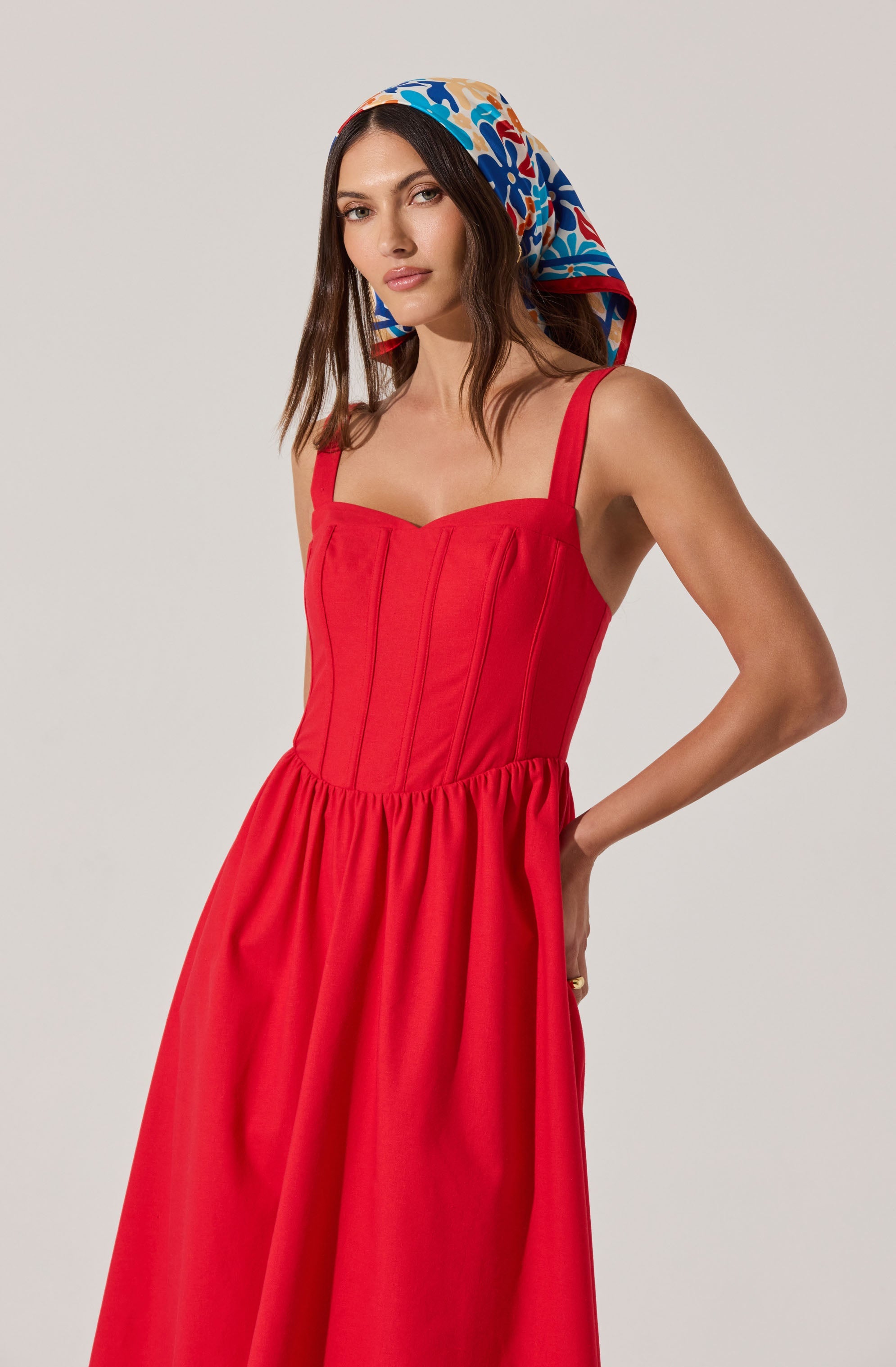 Sweetheart Corset Linen Dress for Women - Elegant Summer Midi Dress with Floral Print | Perfect for Beach Vacation, Date Night & Boho Chic Outfits
