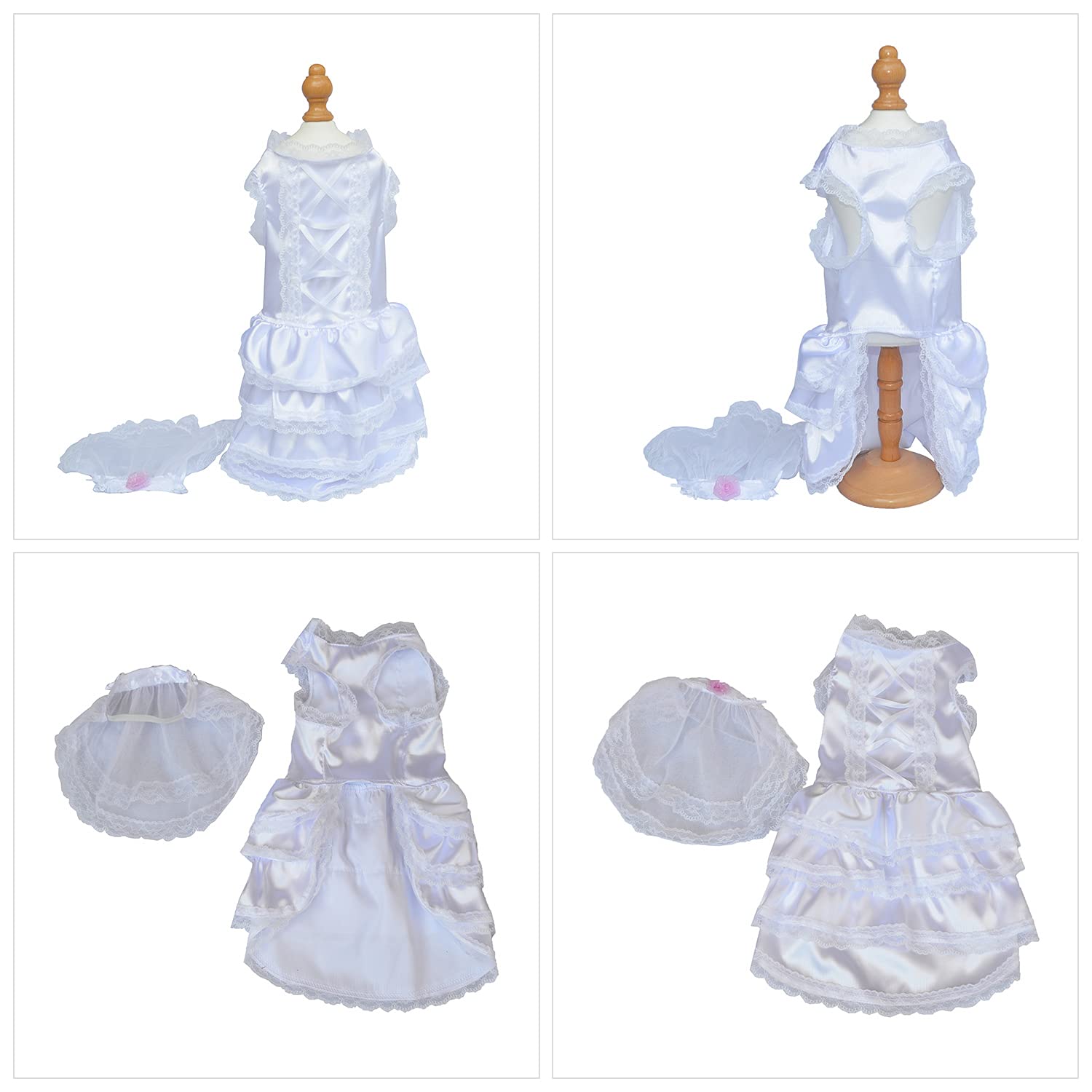 Luxury Lace Dog Wedding Dress with Headpiece - Soft & Comfortable Bride Costume for Small, Medium & Large Dogs (White, XL) | Perfect for Pet Weddings, Photo Shoots & Special Occasions
