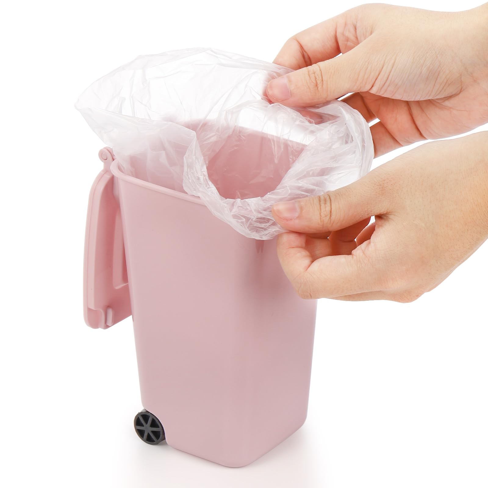 Goaste 12 Pack Mini Desk Trash Can with Lid - 22oz Small Plastic Waste Basket for Office, Kitchen & Home | Tiny Garbage Bin for Desktop, Countertop, Table | Multi-Purpose as Pen Holder & Pencil Cup