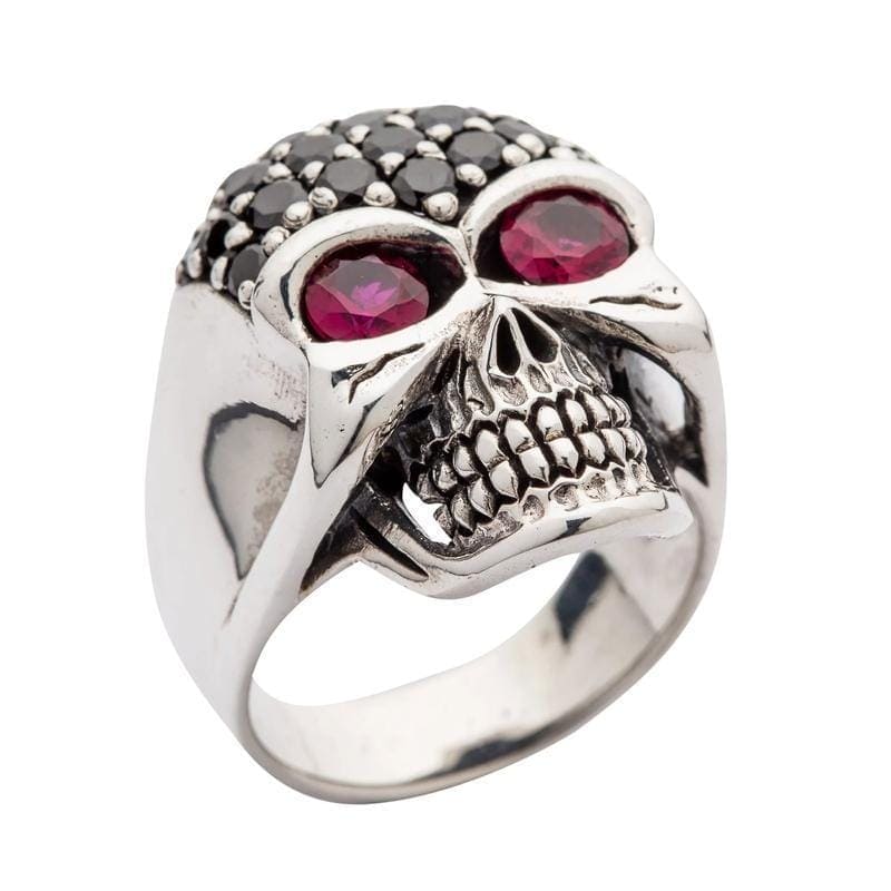 925 Sterling Silver Black Crystal Skull Ring for Women - Gothic Jewelry for Halloween, Parties, and Everyday Edgy Style