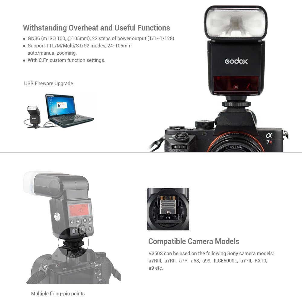 Lechnical V350S 2.4G Wireless TTL Camera Flash with HSS 1/8000s, 2000mAh Li-ion Battery & Charger - Compatible with Sony A77II, A7RII, A7R, A58, A99, ILCE6000L - Perfect for Portrait, Wedding & Studio Photography