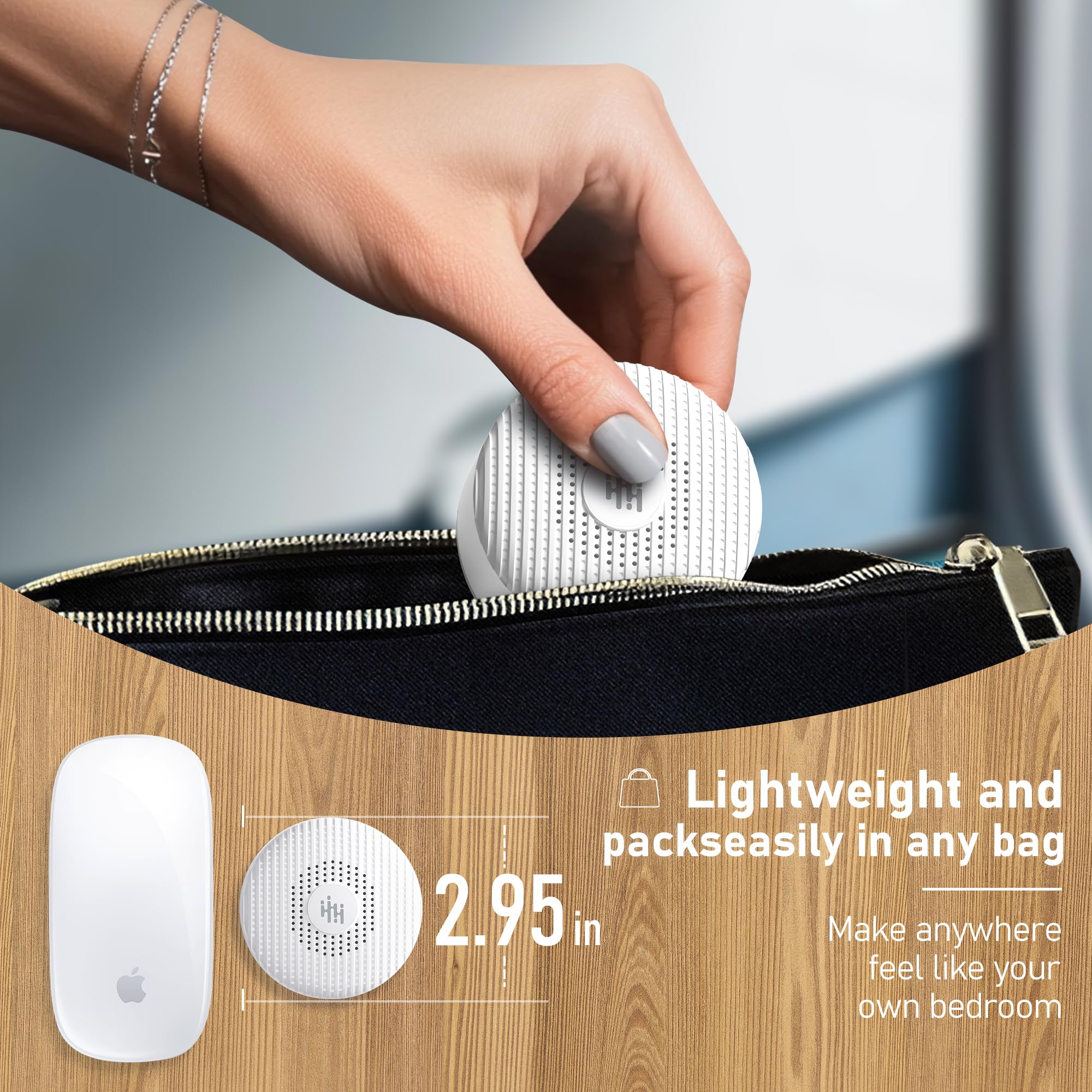 Portable White Noise Machine with Night Light - 12 Soothing Sounds for Babies & Adults, Rechargeable, Memory Function & Timer - Sleep Aid for Nursery, Bedroom, Travel & Office Use - Compact & Lightweight (White)