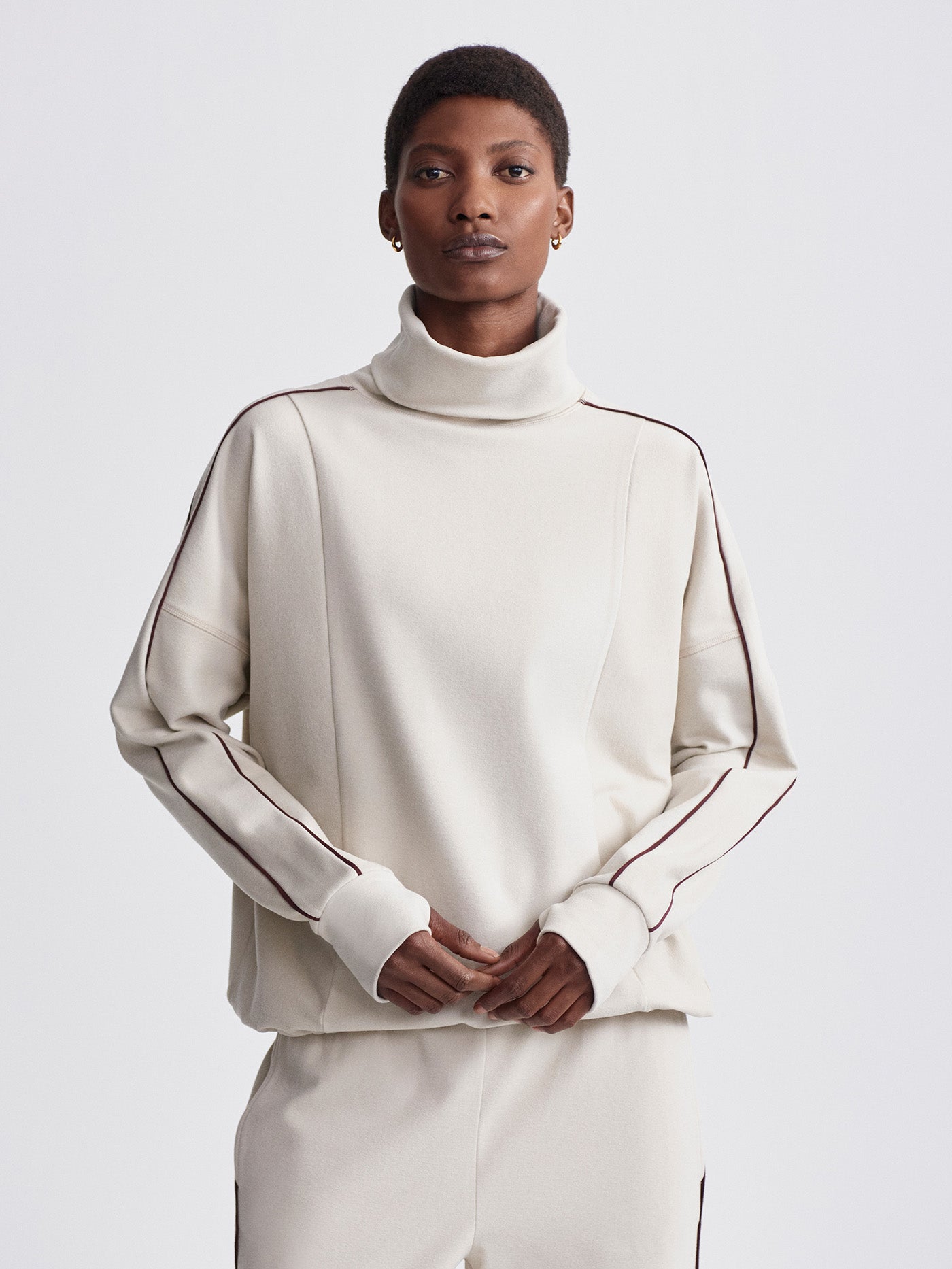 Varley Ariana High Neck Midlayer - Cement Marl & Bitter Chocolate | Women's Lightweight Thermal Base Layer for Yoga, Running & Outdoor Activities