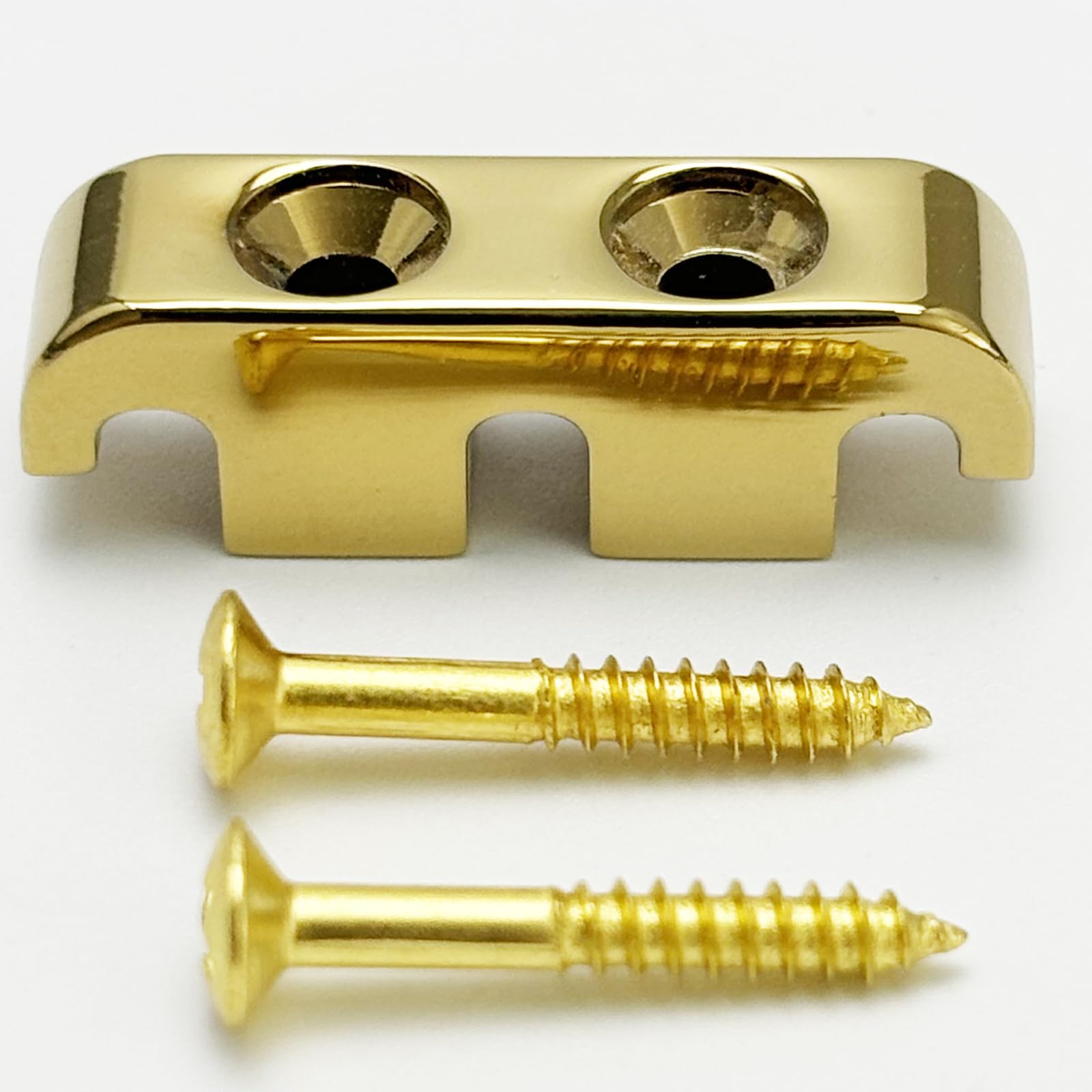 Gold Bass Head Retainer for Electric Bass Guitar - 3-String Retainer with Mounting Screws & String Tree - Replacement Bass String Parts for Guitar Maintenance & Setup