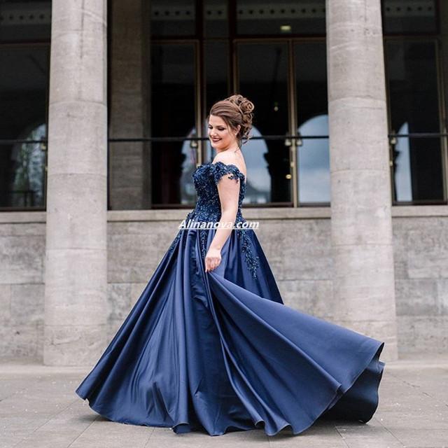 Elegant Ball Gowns - Satin Lace Beaded Off Shoulder Dresses for Prom, Wedding & Formal Events
