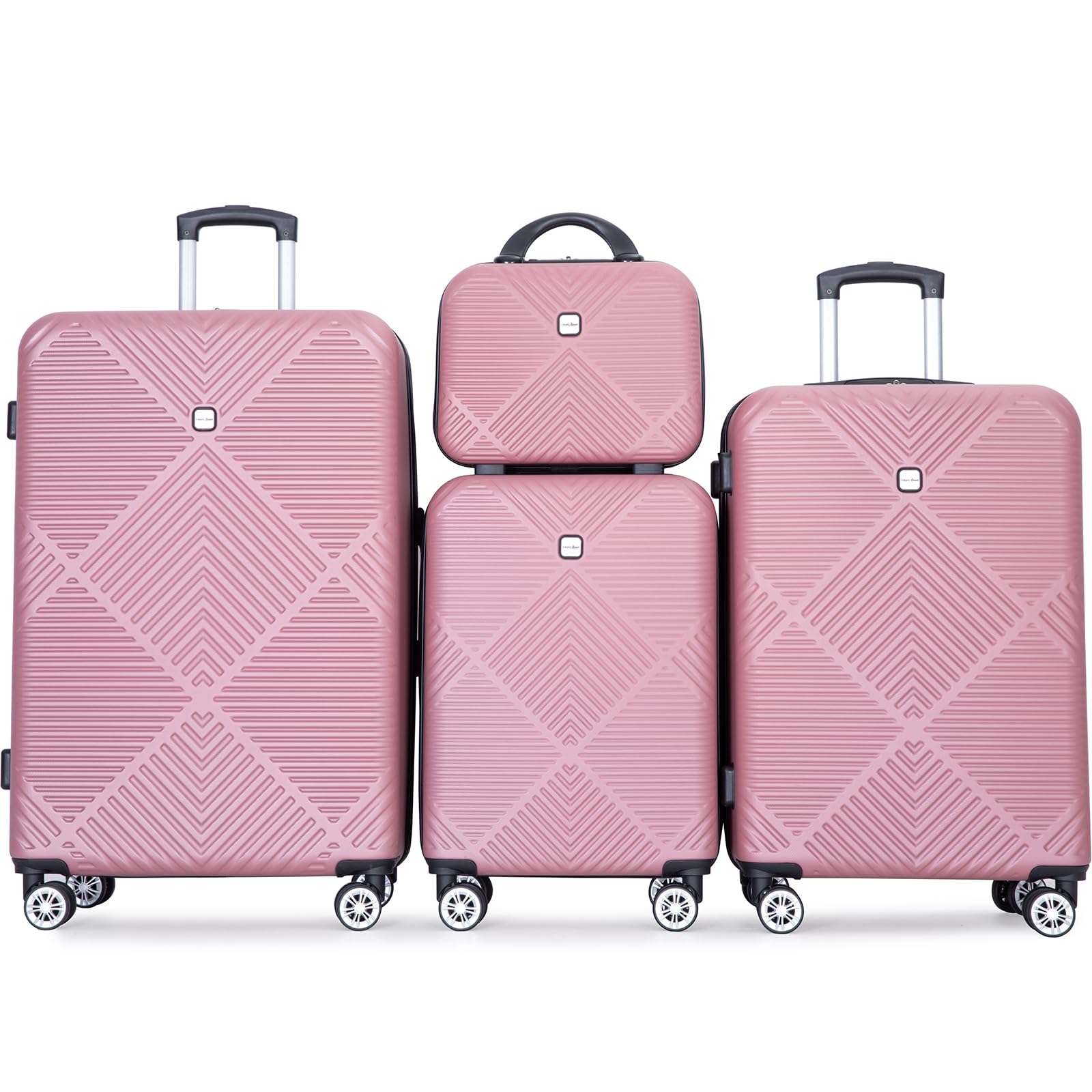 4-Piece ABS Hardshell Luggage Set with Double Spinner Wheels - Lightweight Durable Suitcases for Carry On & Checked Travel (Pink) - Perfect for Family Vacations, Business Trips & International Travel