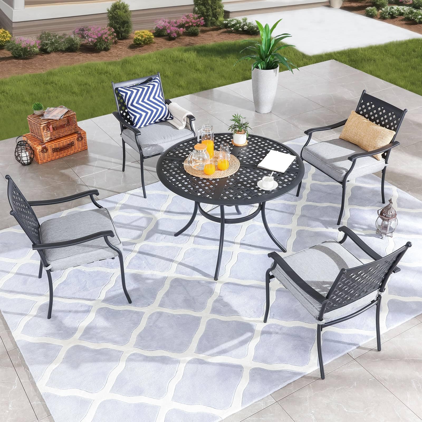PatioFestival 5-Piece Heavy-Duty Round Outdoor Dining Set with 4 Stackable Chairs - Perfect for Backyard, Garden, Patio & Indoor Dining | Weather-Resistant Outdoor Furniture