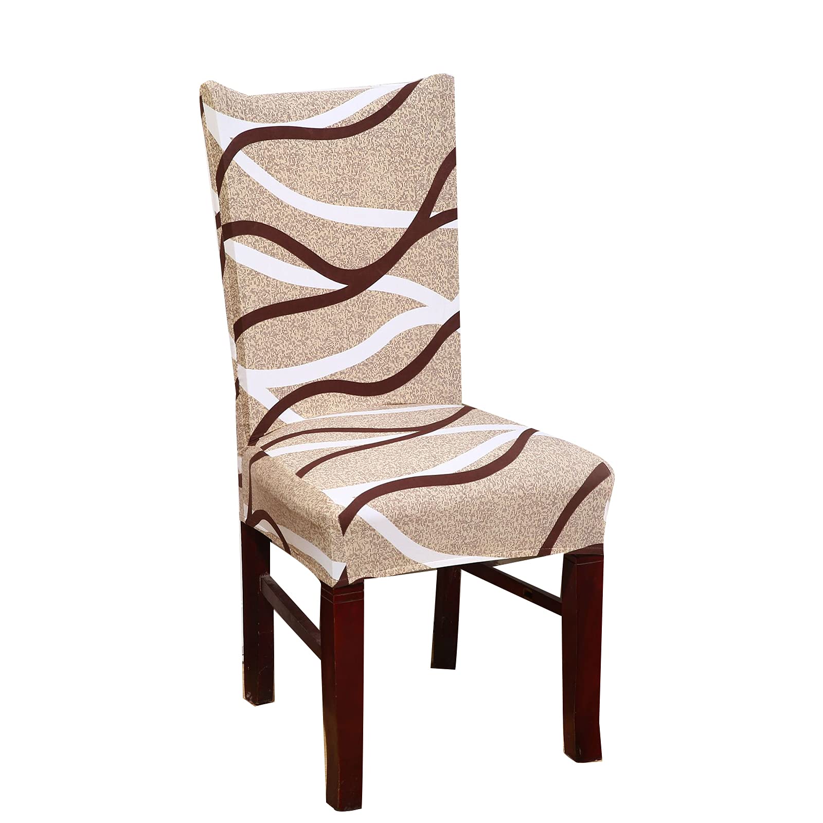 Stretch Chair Slipcovers - 4pcs Soft Milk Silk Print Removable Washable Chair Covers for Dining Room, Wedding, Banquet (Apricot Stripe) | Perfect for Home, Restaurant, Hotel & Event Decor