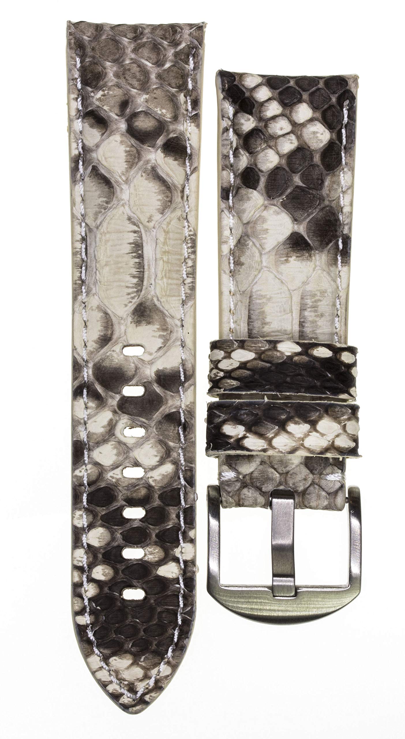 22mm Genuine Python Skin Leather Watch Band - Cream White Strap with Brushed Tang Buckle for Breitling Watches | Luxury Replacement Strap for Dress Watches & Formal Occasions