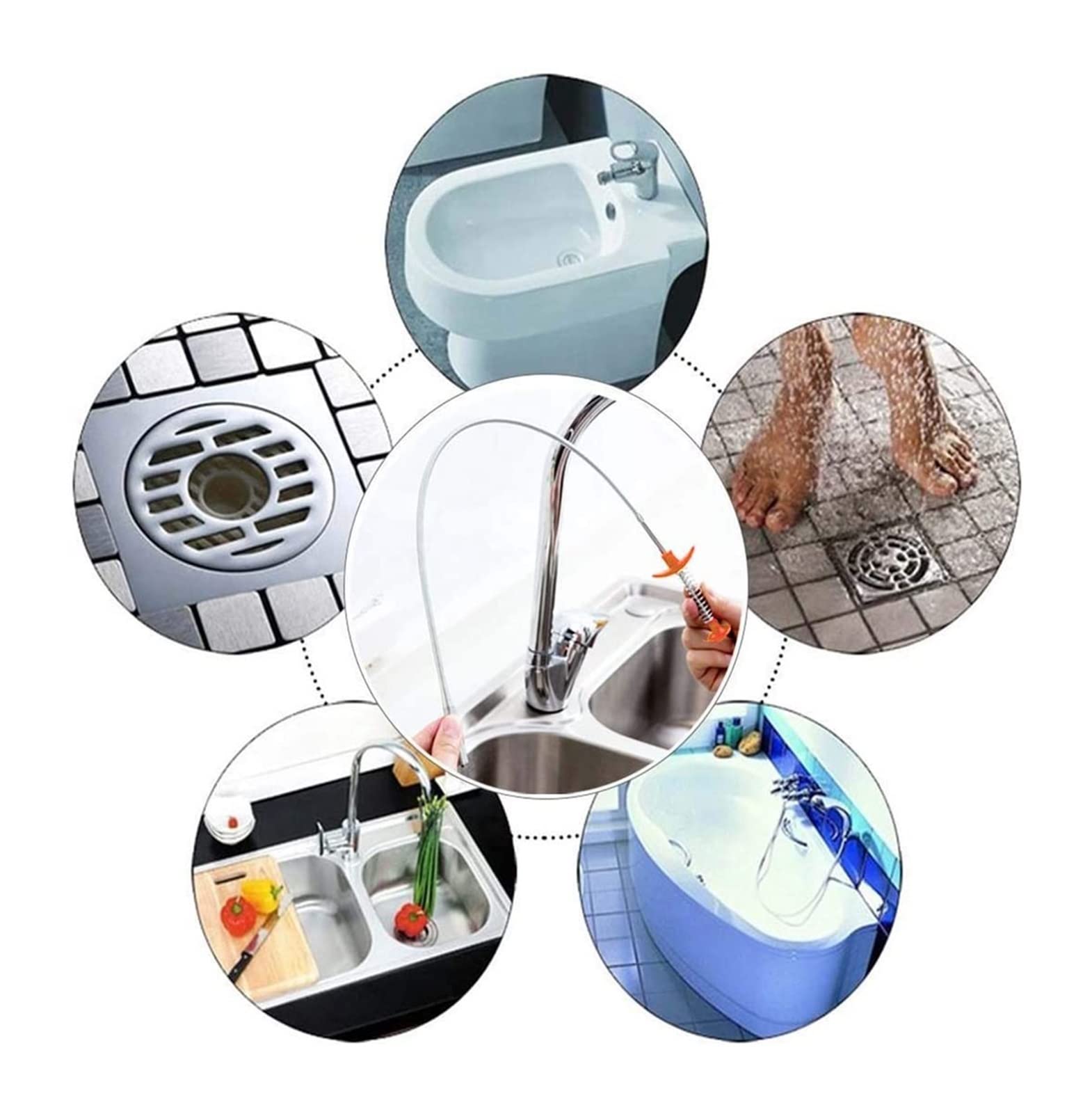 60-250cm Spring Pipe Drain Cleaner Tool - Heavy Duty Sewer Snake for Kitchen Sink, Bathroom & Shower Drain Unclogging (23-98 inches) - Perfect for Home Plumbing Maintenance and Emergency Pipe Cleaning
