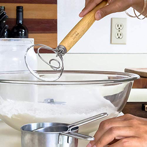 VALINK 9 Inch Stainless Steel Danish Dough Whisk with Wood Handle - Heavy Duty Kitchen Baking Tool for Mixing Bread, Cookies, Pizza Dough & Cake Batter - Perfect for Home Bakers & Professional Chefs