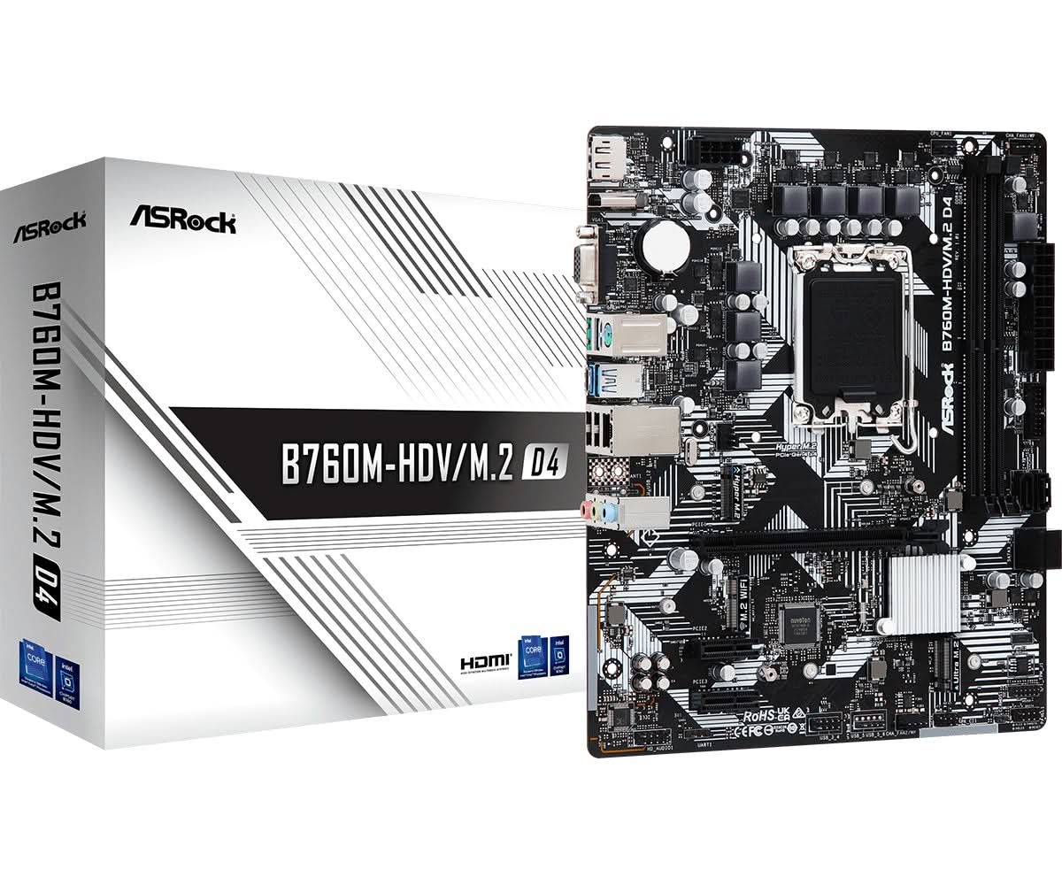 ASRock B760M HDV/M.2 D4 Intel B760 LGA 1700 Micro ATX Motherboard - Perfect for Gaming PC Builds & Home Office Workstations