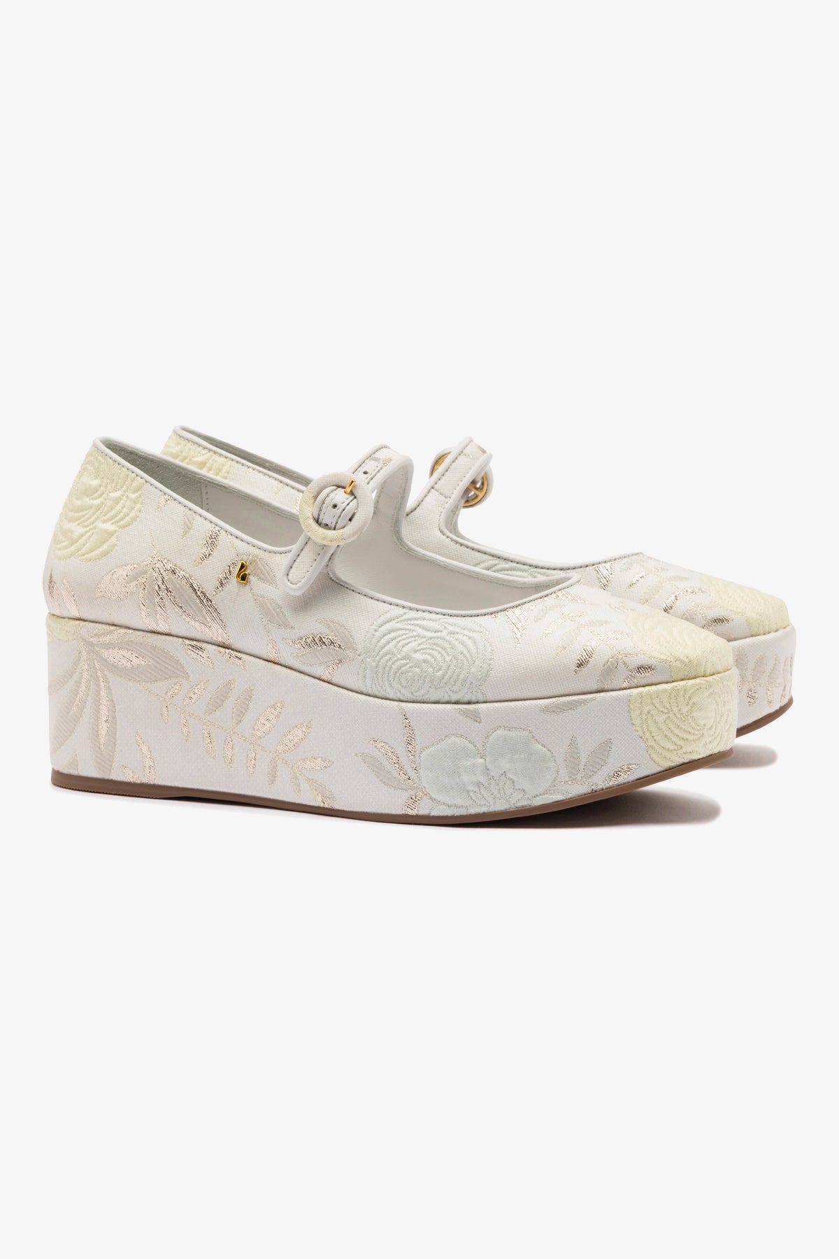 Larroudé x Markarian Blair Flatform Sandals in Yvette Ivory Brocade - Elegant Wedding & Special Occasion Shoes for Women