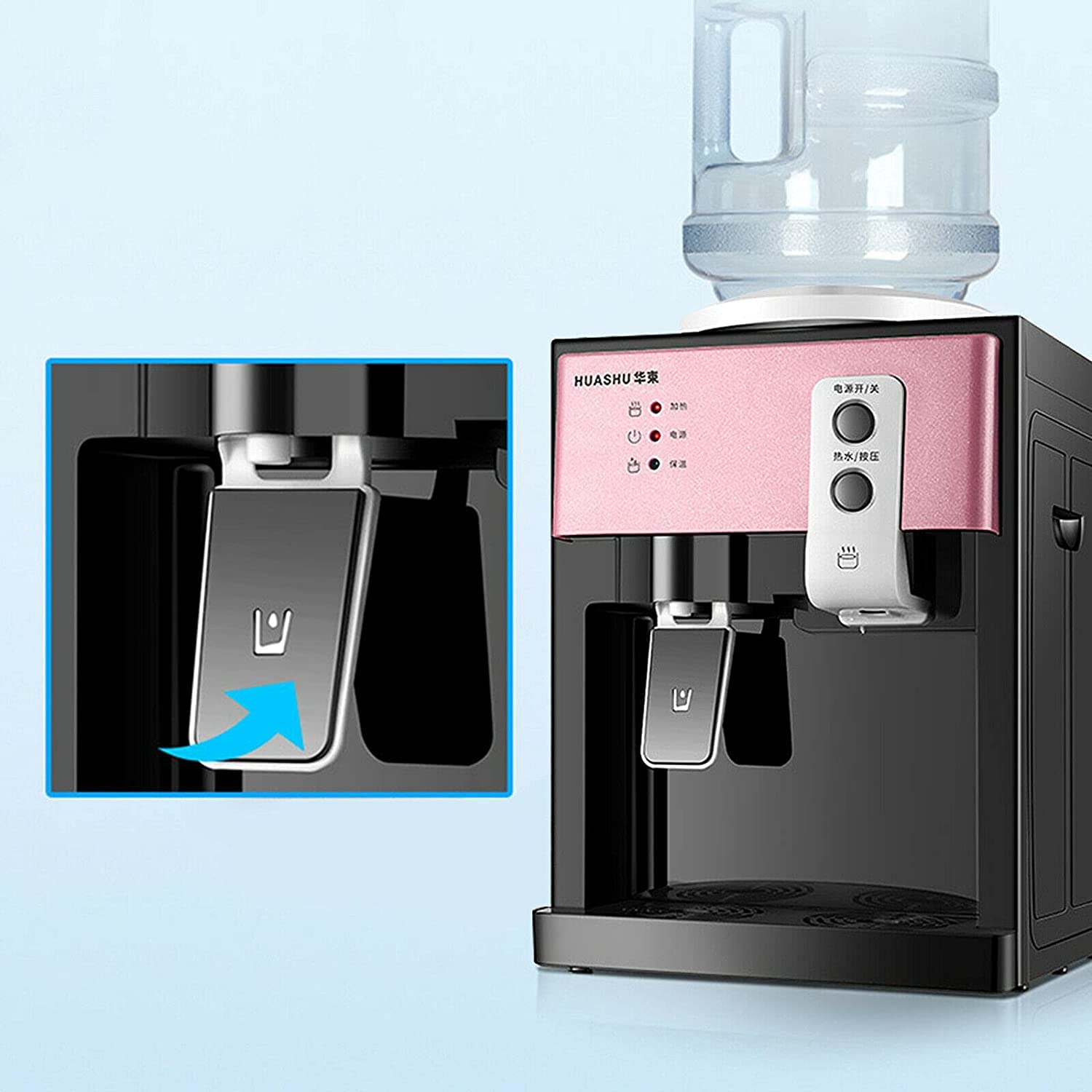 Top Loading Countertop Water Dispenser 0.9-5 Gallons - Hot, Cold & Warm Water Cooler - Mini Desktop Drinking Machine for Office & Home (Pink) | Compact Electric Water Dispenser for Small Spaces