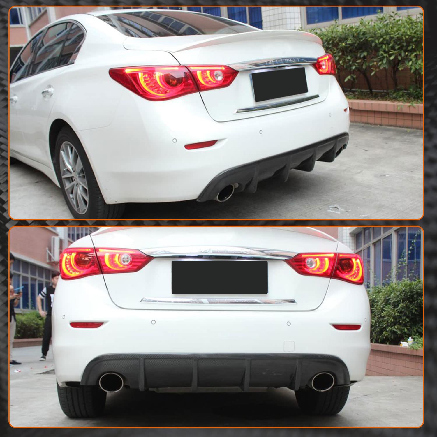 Carbon Fiber Rear Diffuser for Infiniti Q50 Sedan 2014-2017 | Lower Bumper Lip Spoiler Body Kit | Enhances Aerodynamics & Style | Perfect for Street Racing & Car Shows