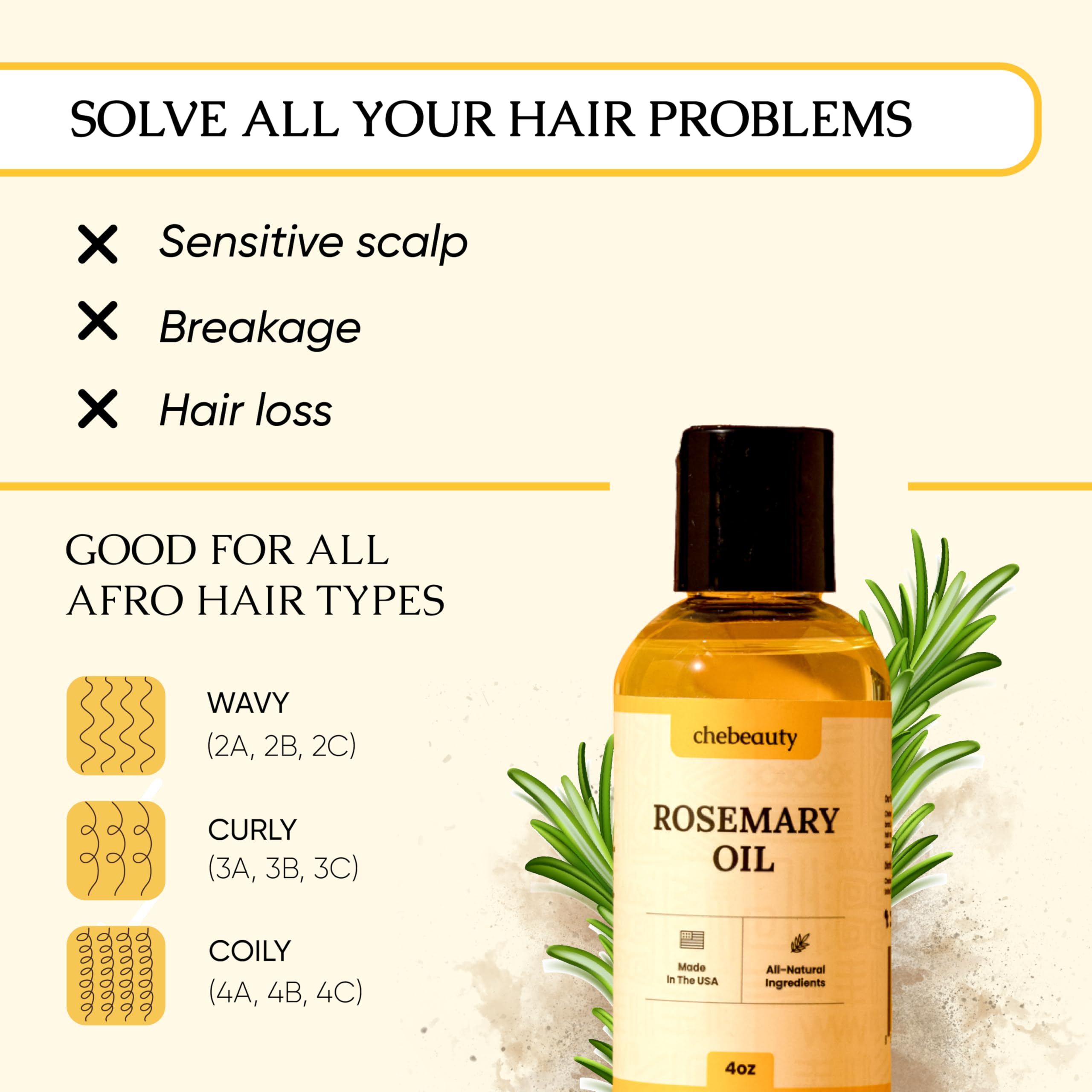Organic Rosemary Essential Oil for Hair Growth & Scalp Care - 100% Pure Rosemary Elixir for Stronger, Thicker Hair - Natural Hair Treatment for Men & Women - Perfect for Daily Hair Care Routine & Scalp Massage (4 Fl Oz)