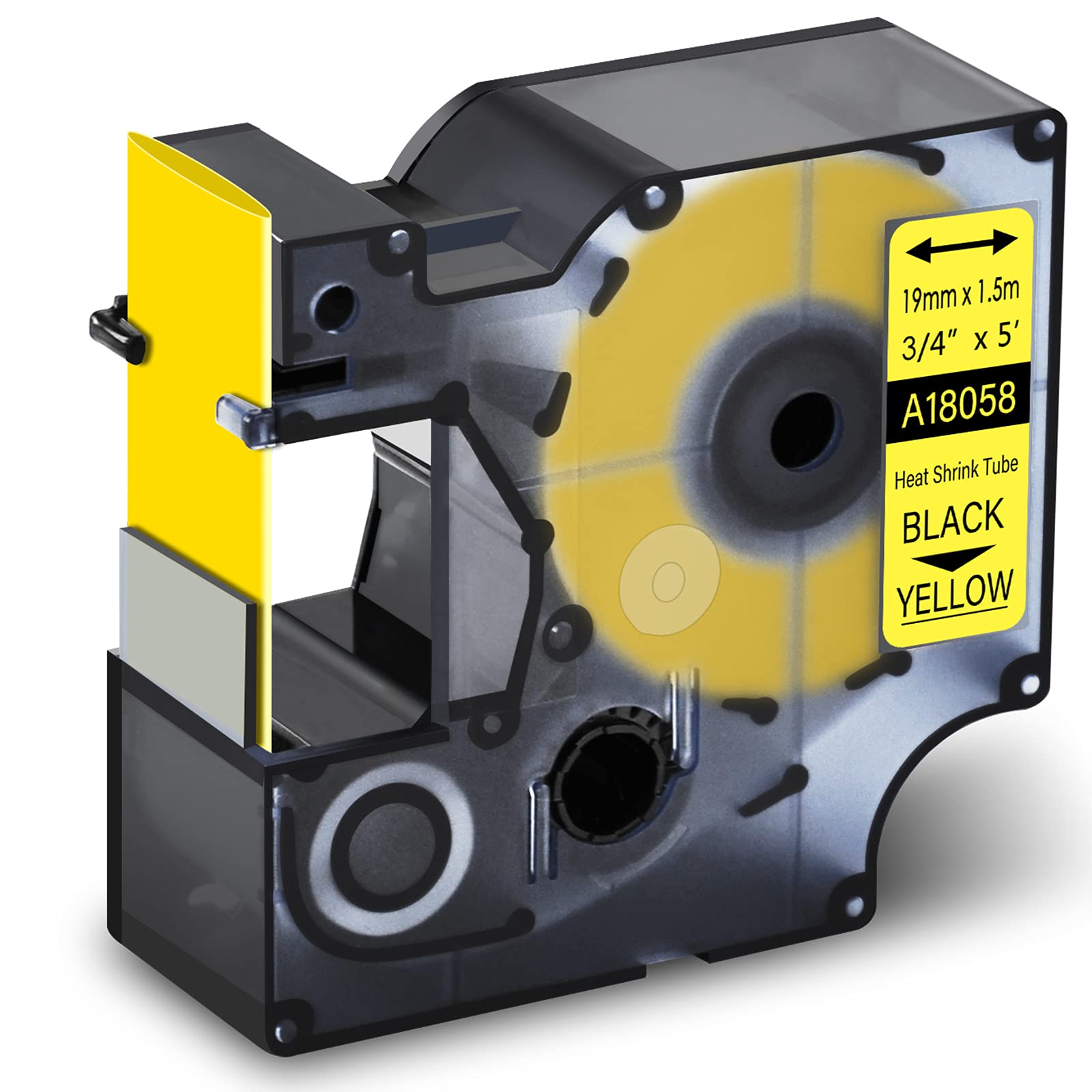 GREENCYCLE Compatible Dymo 18058 Heat Shrink Label Tape - 3/4-Inch (19mm) x 5ft (1.5m) - Black on Yellow (50 Pack) - Works with DYMO Rhino 5200 4200 5000 6000 Label Makers - Perfect for Cable Wires, Industrial Equipment & Electrical Component Labeling