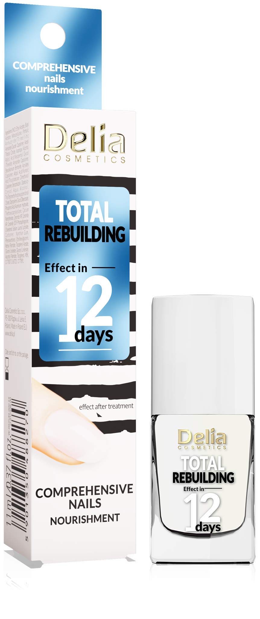 Delia Cosmetics Nail Strengthening Treatment - Total Reconstruction for Damaged & Brittle Nails - Calcium & Vitamin Enriched Formula Whitens & Nourishes - 11ml - Perfect for Salon Use & At-Home Nail Care