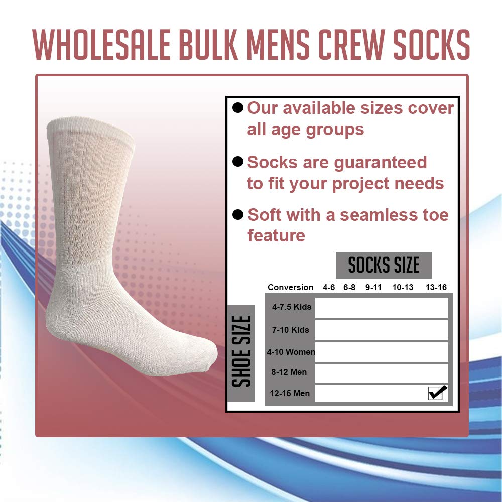 Yacht & Smith Wholesale Bulk Men's Cotton Crew Socks - Big & Tall Plus Size (13-16) - Comfortable Athletic & Casual Socks for Everyday Wear, Sports & Work