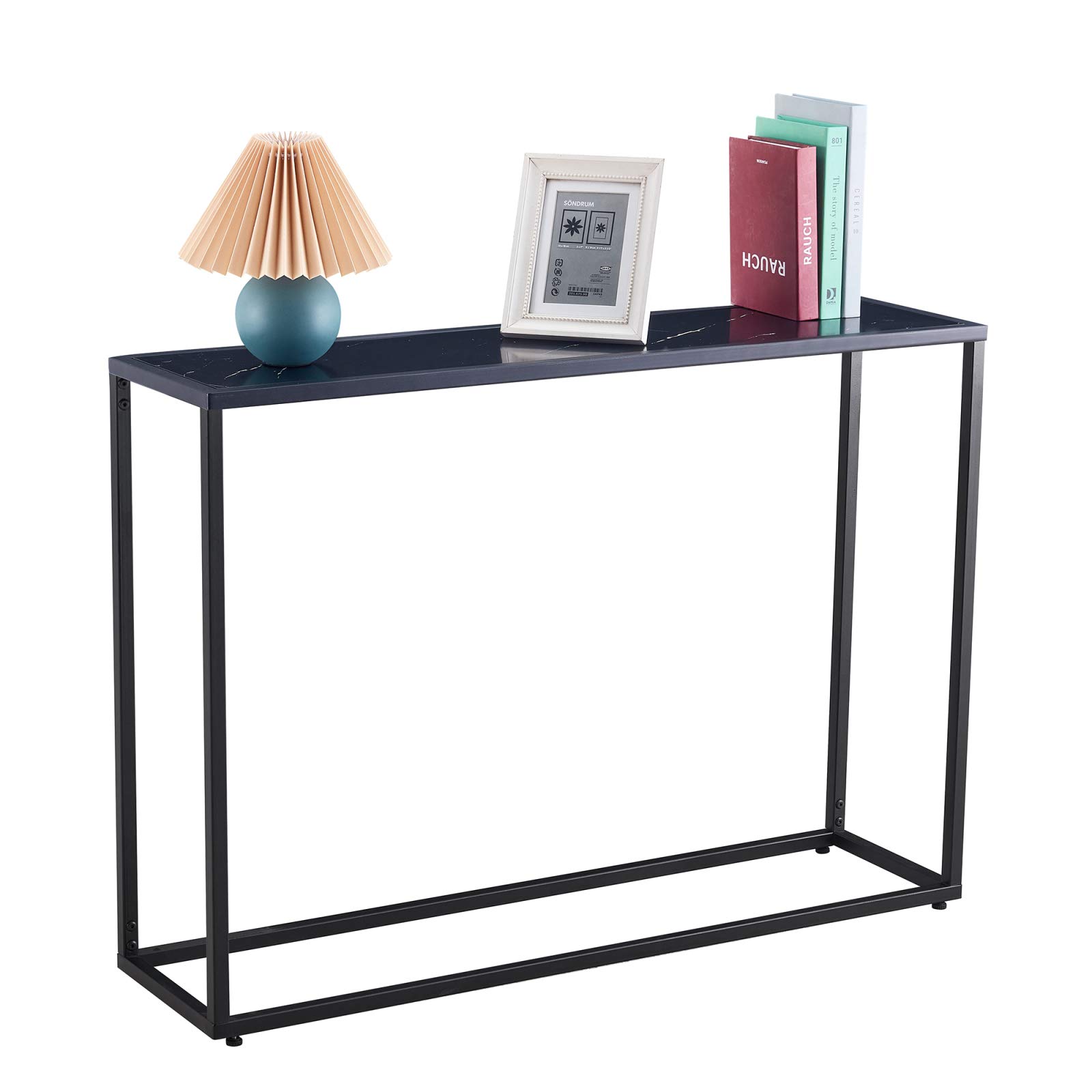 Modern Faux Marble Console Table with Metal Legs - Sofa Accent, Hallway & Entryway Table for Living Room, Kitchen, Office, Bedroom - Easy Assembly for Home Decor & Small Space Solution
