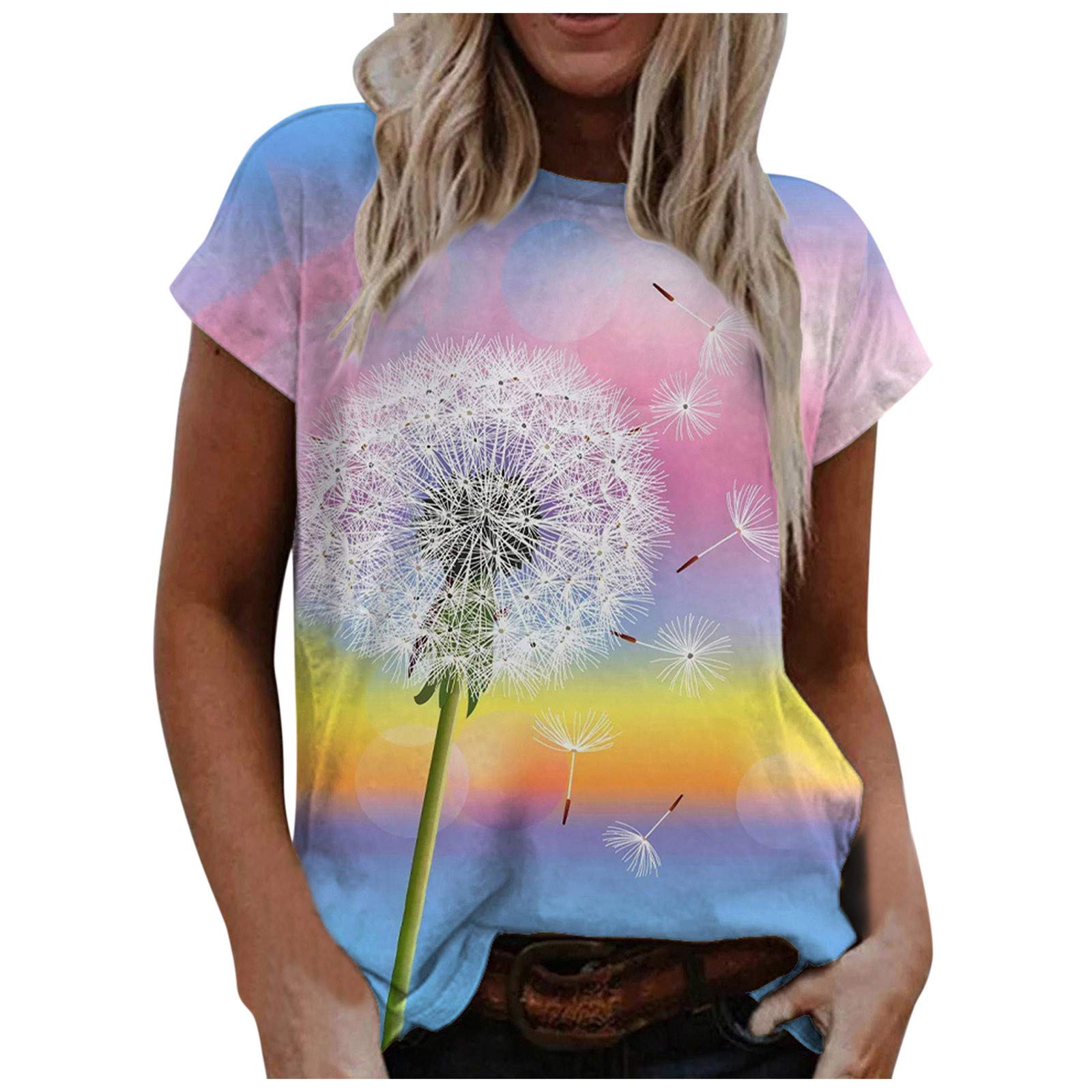 Women's Summer Casual Short Sleeve Blouse - White O-Neck T-Shirt with Sun & Moon Letter Print | Perfect for Beach Outings, Weekend Wear and Summer Vacation Outfits