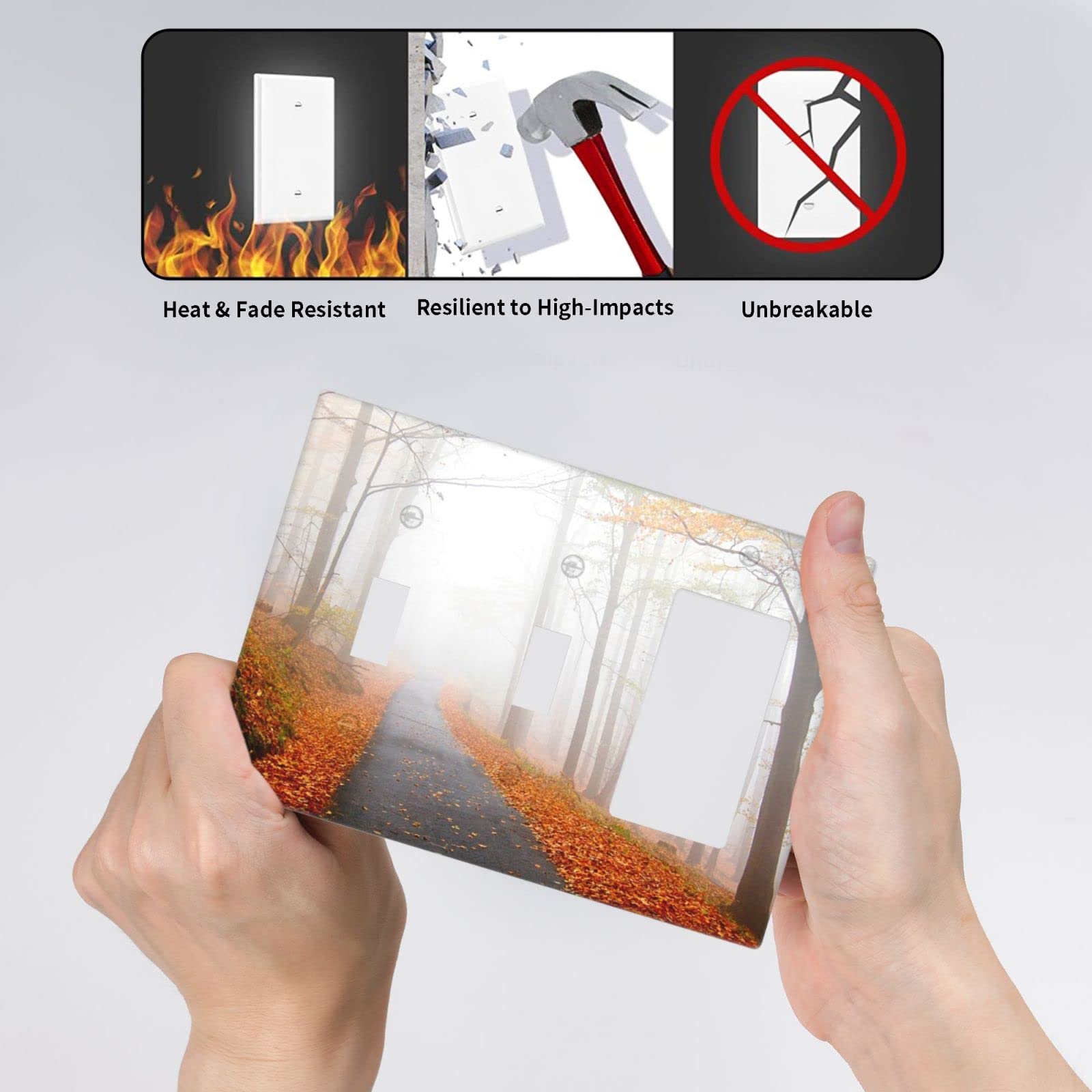Foggy Autumn Forest 3-Gang Light Switch Cover Plate - Double Toggle 1 Rocker Wall Plate (4.49
