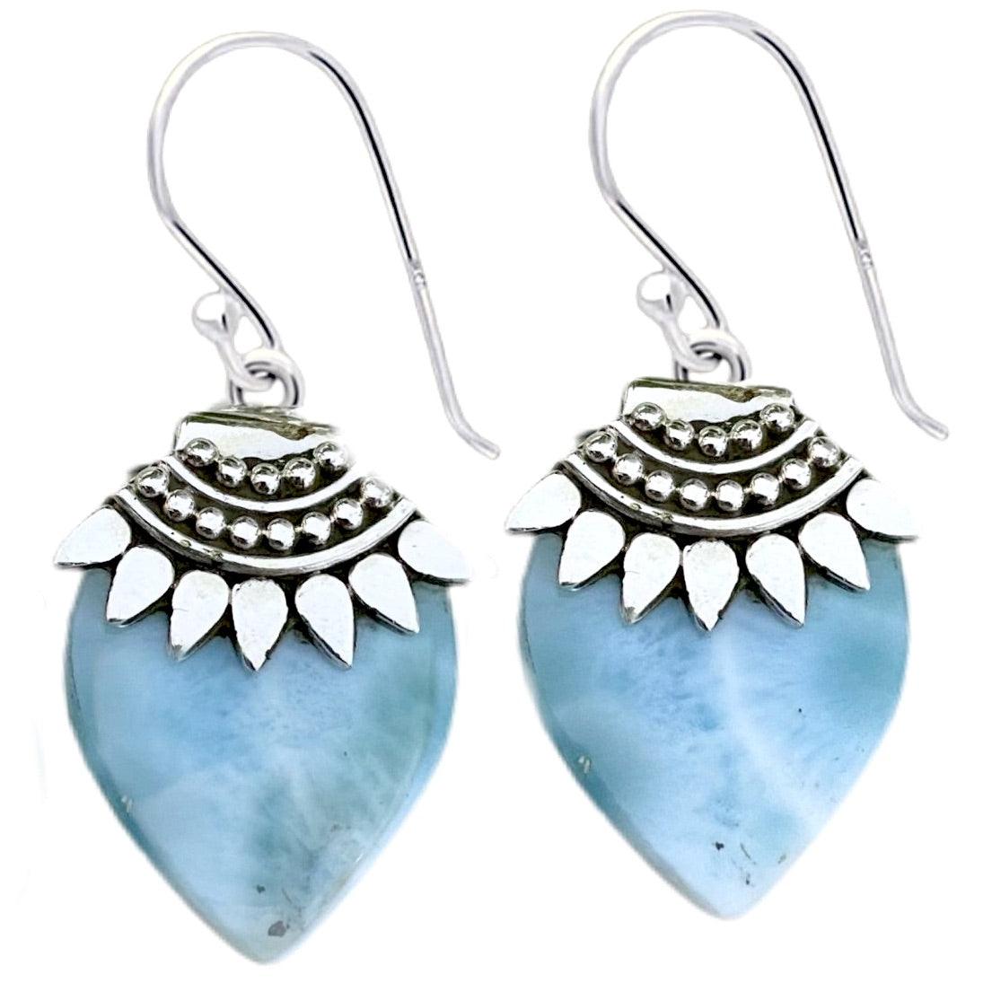 Boho Style Larimar Earrings for Women – Handmade Dangle Earrings with Natural Stone – Perfect for Casual Wear, Beach Parties & Boho Fashion