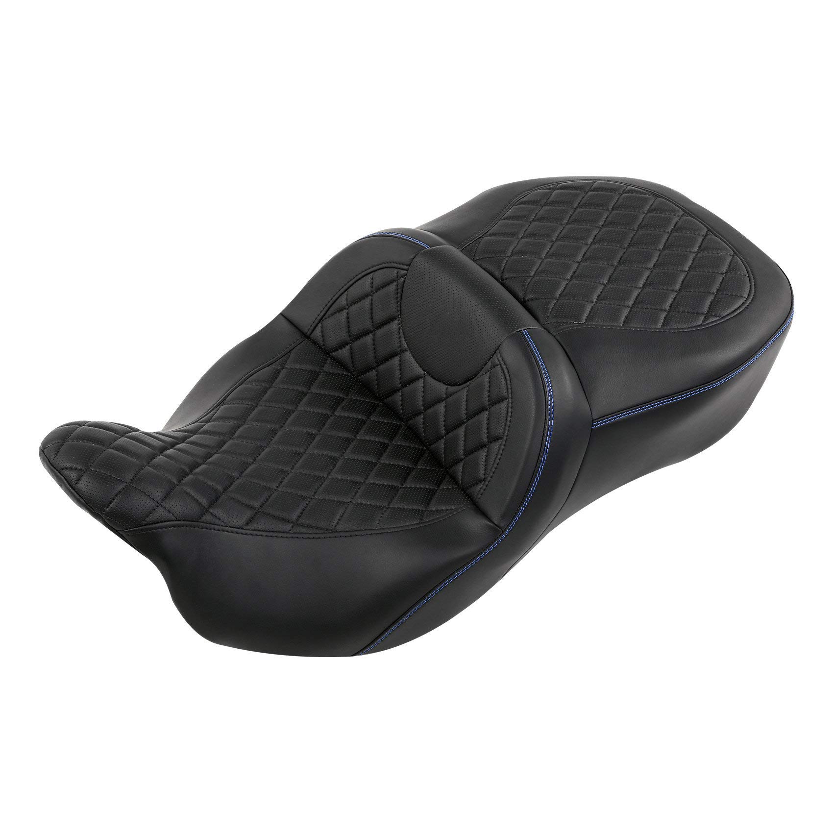 Premium Diamond Stitched 2-Up One-Piece Seat for Harley Touring Models (Road King FLHR, Street Glide FLHX, Road Glide FLTRX) 2009-2023 - Comfortable Rider & Passenger Seat for Long Distance Cruising & Custom Bike Upgrades