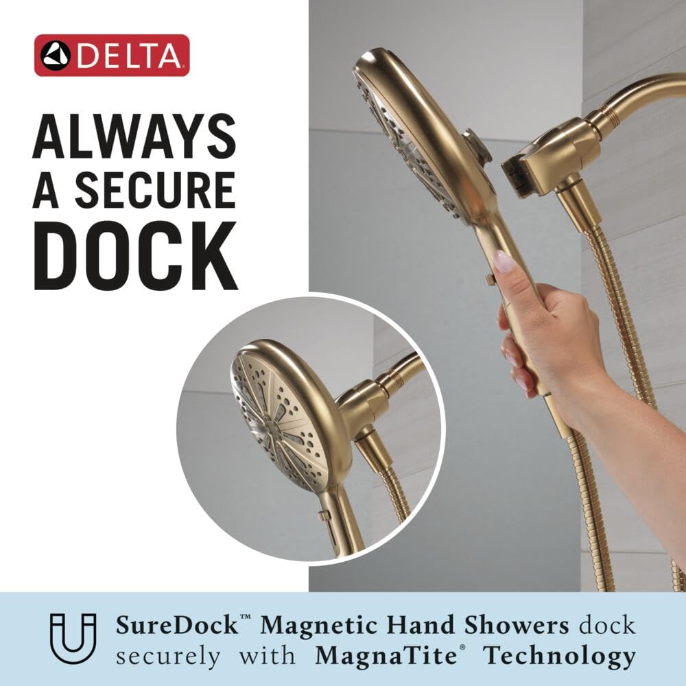 Delta Faucet Nicoli 14 Series Single-Handle Tub and Shower Trim Kit - 6-Spray H2Okinetic Handheld Shower Head with Hose in Champagne Bronze (144749-CZ-HS) | Luxurious Bathroom Upgrade for Spa-Like Experience