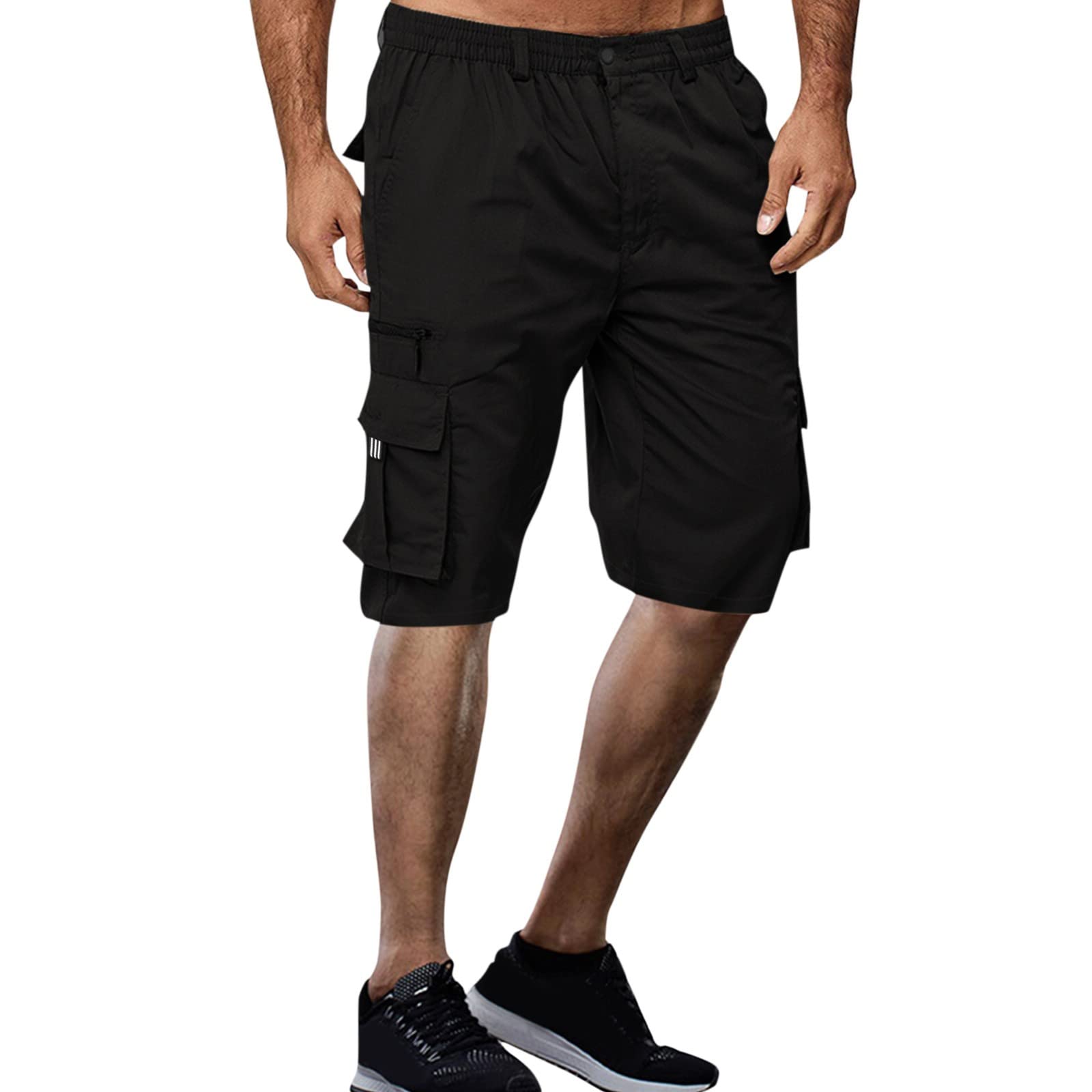 Men's Summer Cargo Shorts - Elastic Waist, Zipper Fly & Multiple Pockets - Breathable Work Shorts for Outdoor, Hiking & Casual Wear