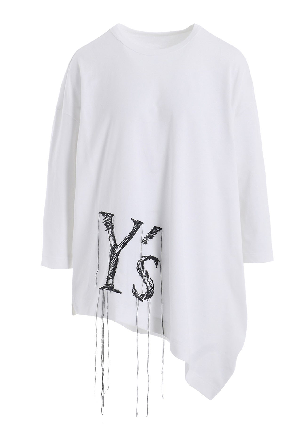 Y's Logo Stitch Asymmetric Drape Cotton Jersey Top - Women's Fashion Casual Wear for Daily Outings & Street Style