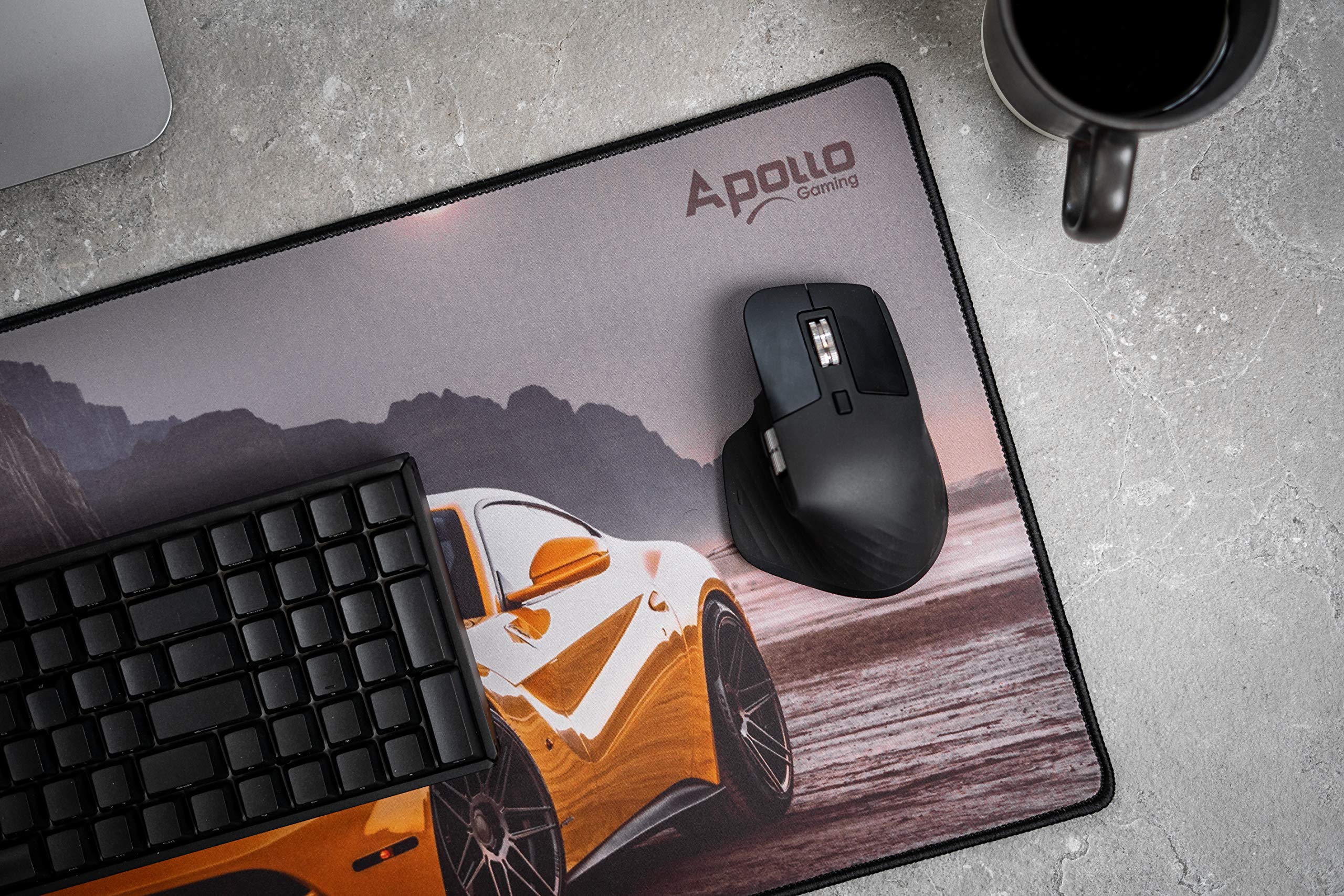 Apollo Gaming Extended Mouse Pad - XXL Large Desk Mat (31.5×11.8In) with Stitched Edges & Smooth Microfiber Surface - Perfect for Office, Gaming & Home Use - Compatible with Keyboard & Mouse - Ferrari Red Design - Ideal for PC, Laptop & Computer Workstations