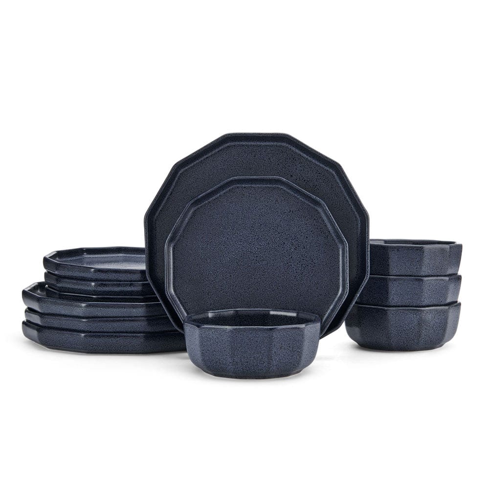 Luxor Blue 12-Piece Dinnerware Set - Service for 4 - Elegant Porcelain Plates, Bowls & Mugs - Perfect for Family Dinners, Dinner Parties & Holiday Entertaining