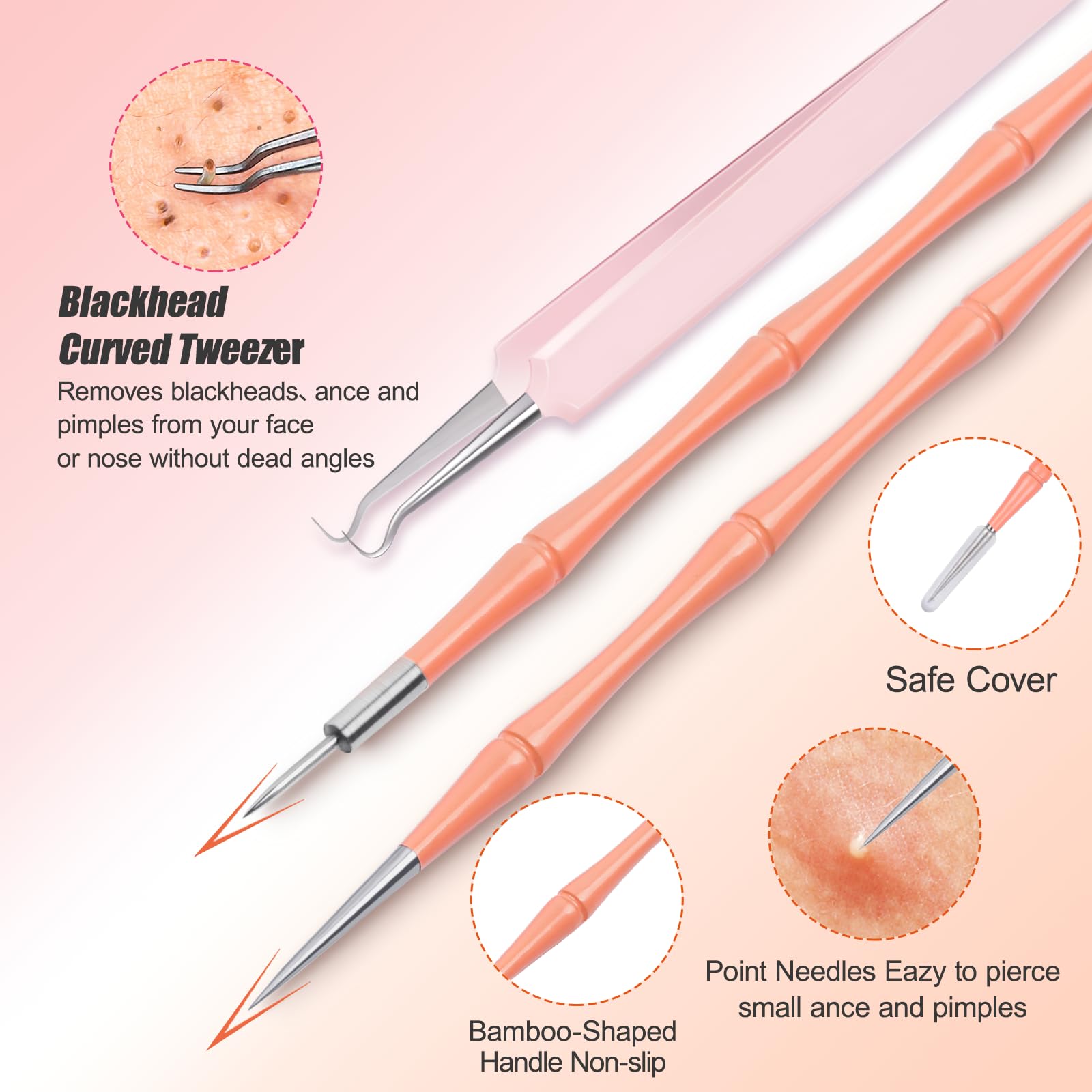 **Professional Stainless Steel Pimple Popper Tool Kit - MORGLES 14-Piece Acne Zit Extractor Set with Leather Case for Facial & Nose Blackhead Removal - Perfect for Home Skincare & Spa Treatments**