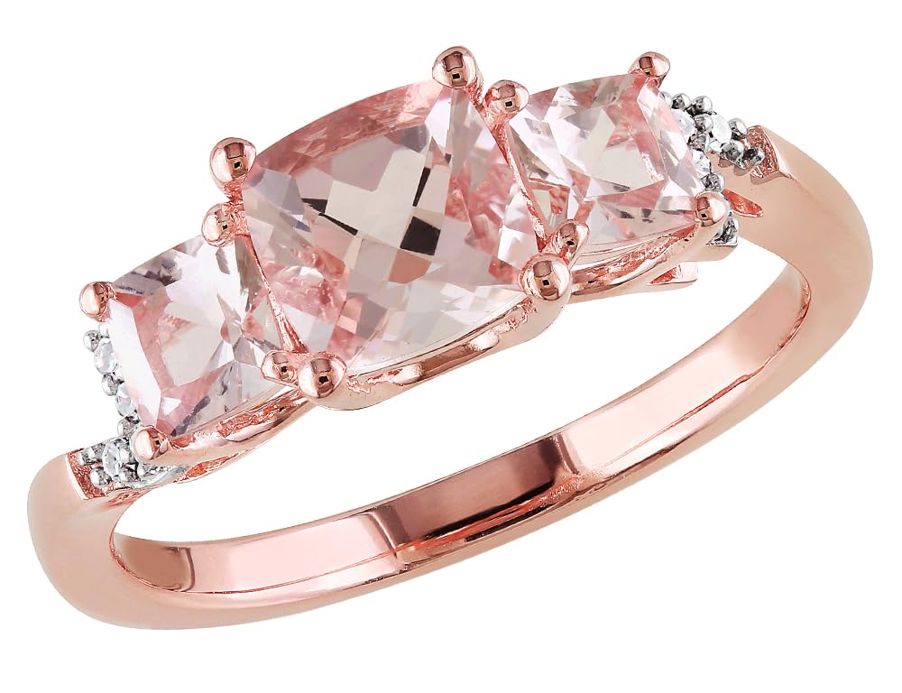 1.40 Carat (ctw) Genuine Morganite & Diamond Three Stone Ring in Rose Gold Plated Sterling Silver - Perfect for Engagement, Anniversary & Special Occasion Gifts
