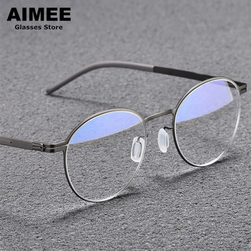Aimee Unisex Full Rim Round Screwless Stainless Steel Eyeglasses Frame 25408 - Lightweight & Durable Glasses for Men & Women - Perfect for Reading, Working & Daily Wear