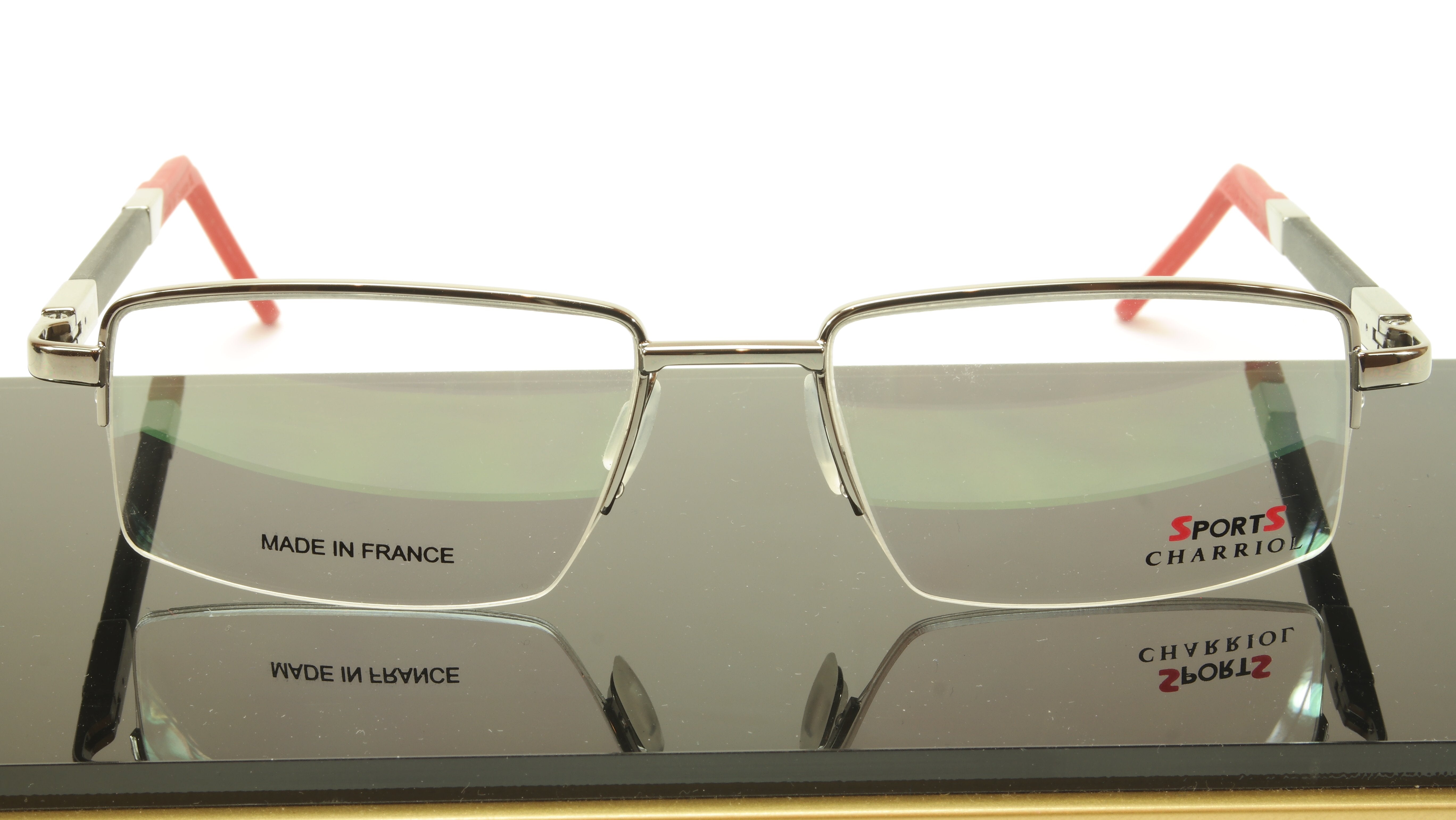 Charriol SP23006 Sports Eyeglasses Frame - Chrome Black Red - Made in France - 53mm Lens Width, 18mm Bridge, 140mm Temple Length | Perfect for Running, Cycling & Outdoor Activities