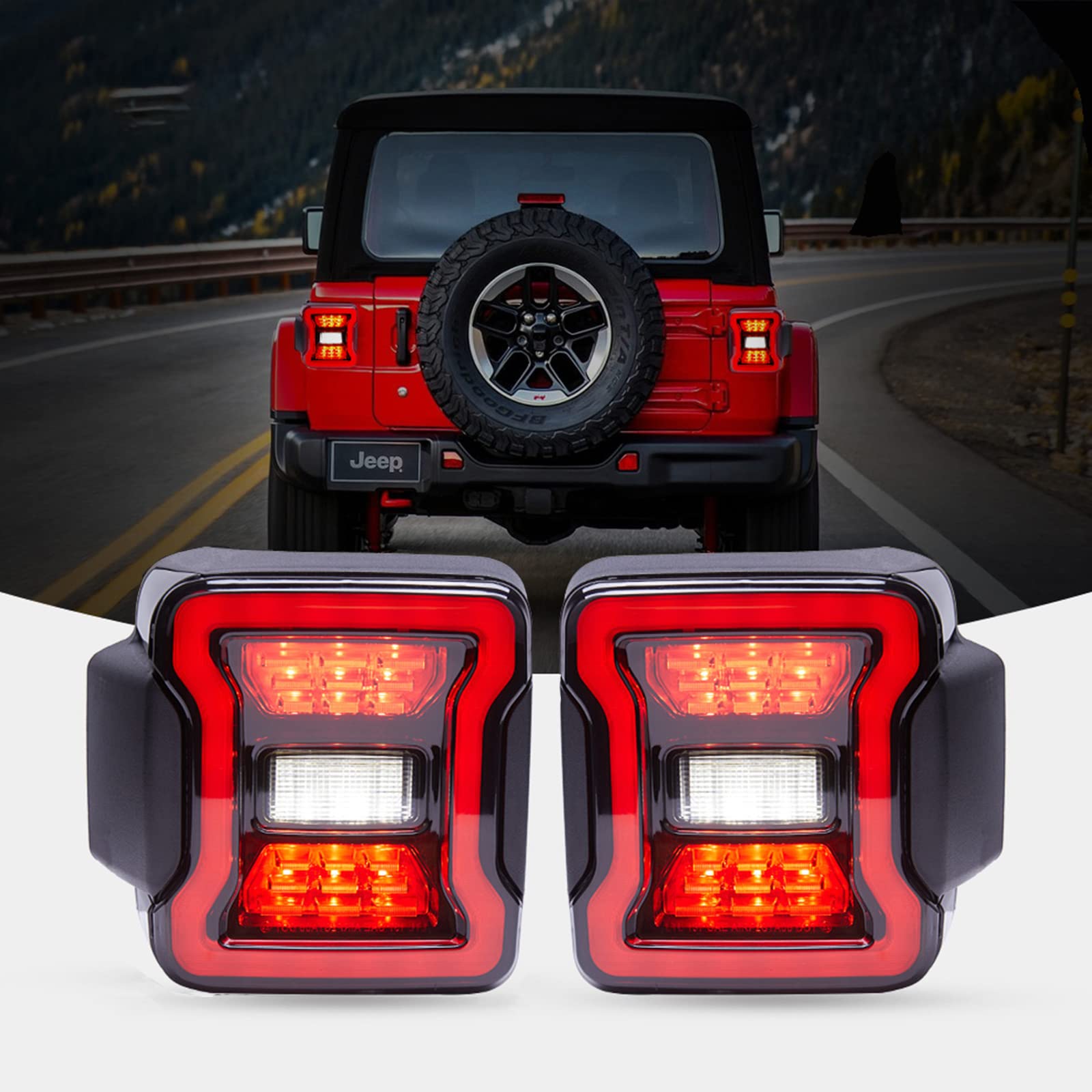 Premium LED Tail Lights for Jeep Wrangler JL/JLU 2018-2022 Models - Smoke Lens - Compatible with Sport, Sahara & Rubicon Trims - Enhanced Visibility & Style for Off-Road Adventures & Night Driving