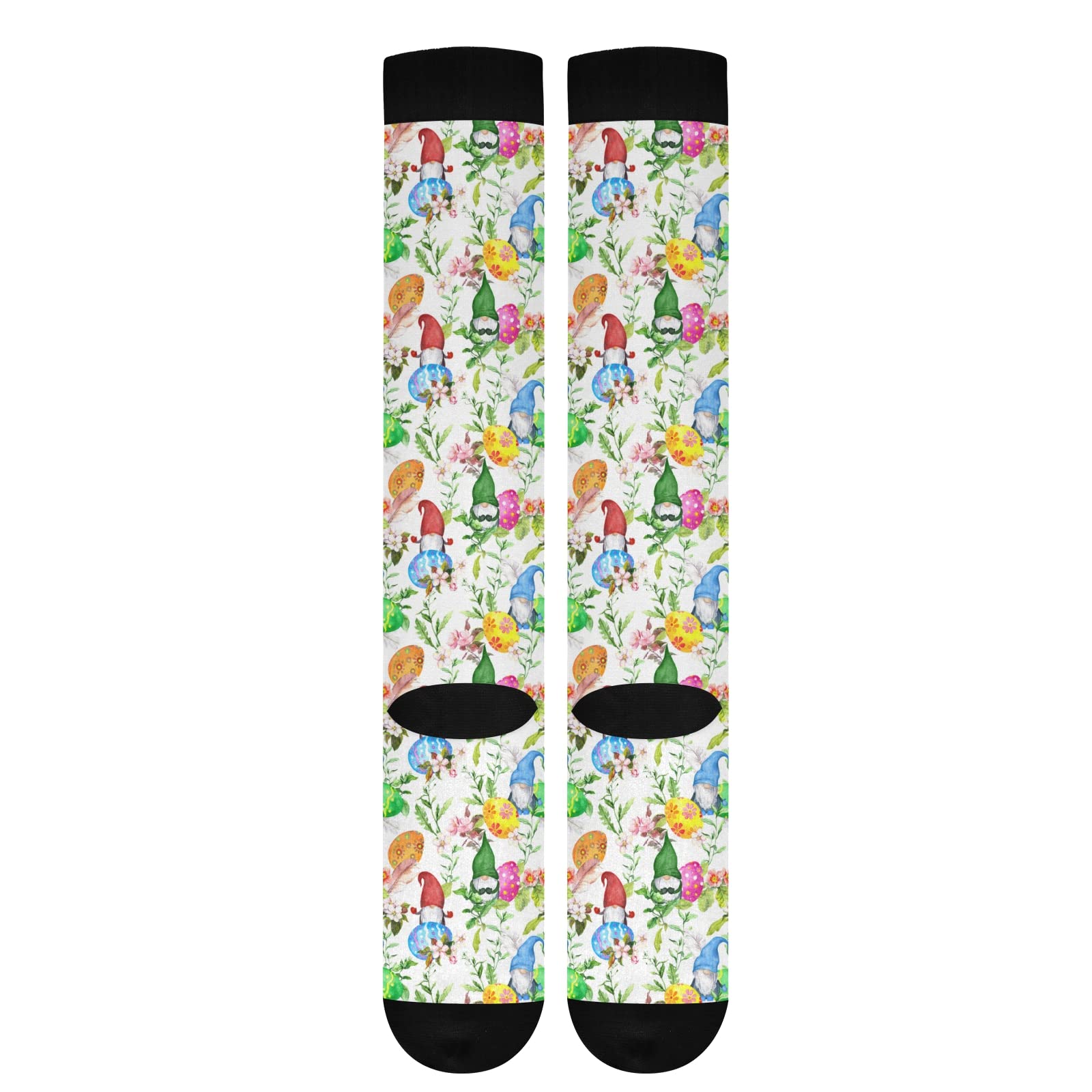 JUNZAN Easter Gnome Compression Socks for Women & Men - Cute Printed Circulation Socks for Running, Cycling, Nursing - Perfect for Athletic Performance & Holiday Gifts